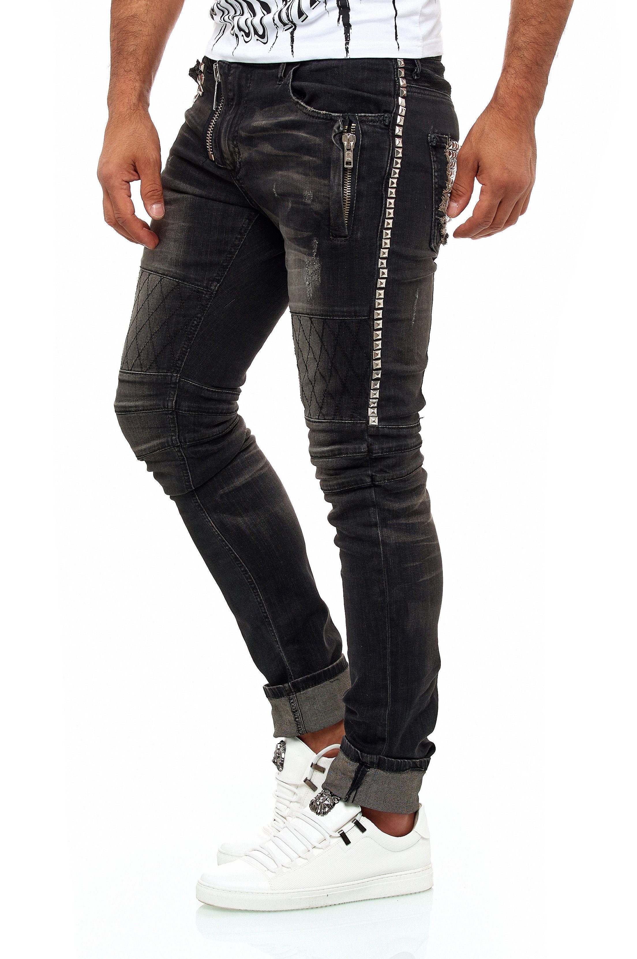 Herren Jeans KINGZ Slim-fit-Jeans im lässigen Streetstyle-Look