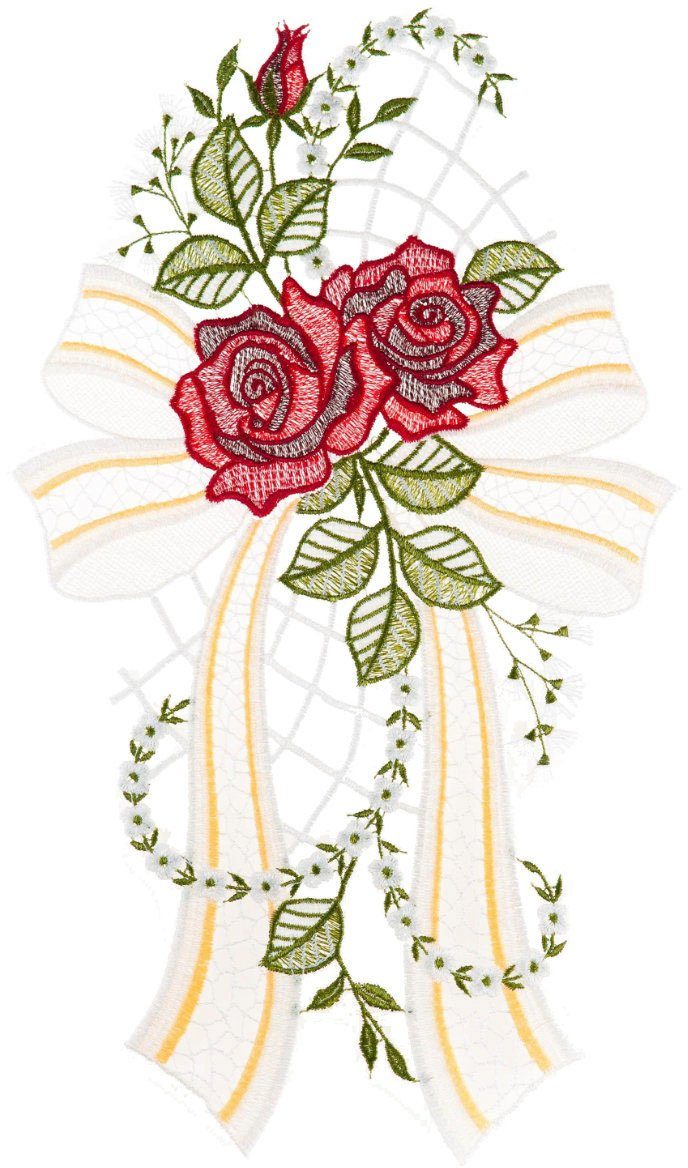 W. Reuter & Sohn - Plauener Spitze® Fensterbild Fensterbild "Rose" farbig günstig online kaufen