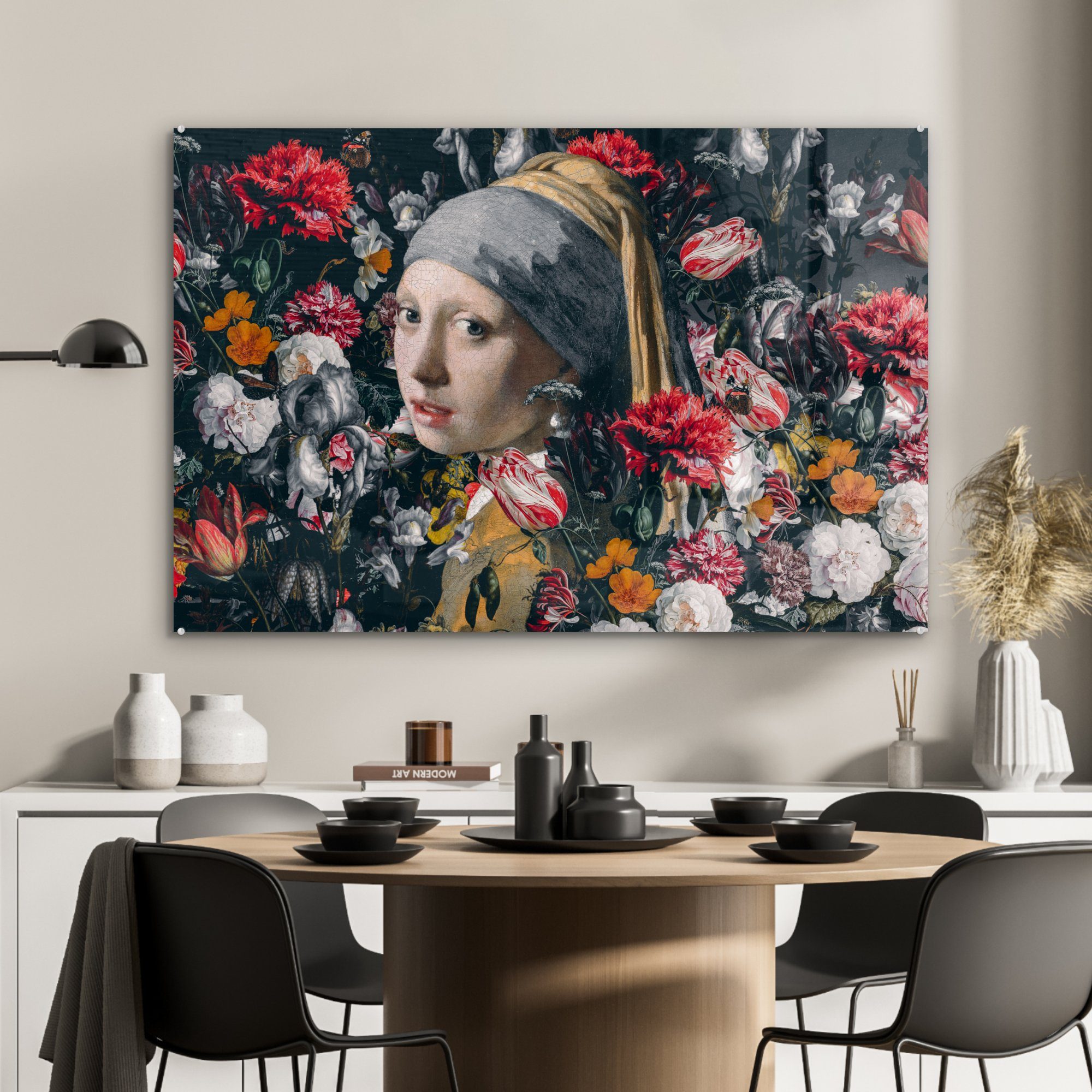 Blumen, Schlafzimmer MuchoWow Acrylglasbilder - (1 bunt & Wohnzimmer Acrylglasbild Perlenohrring - Vermeer dem Das mit Mädchen St), Johannes