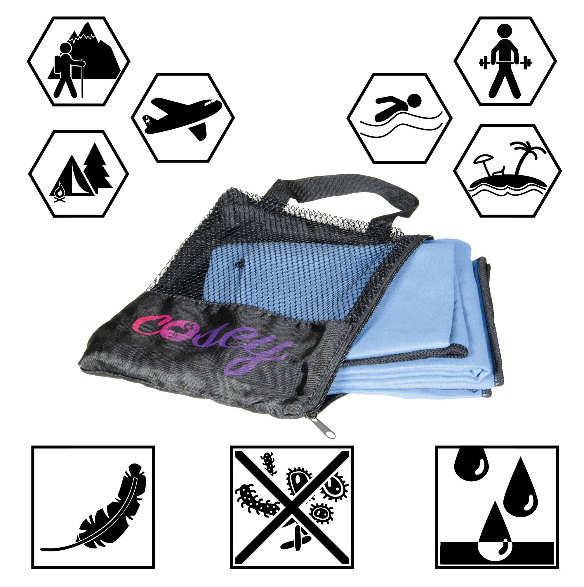 cosey Sporthandtuch Mikrofaser-Reise und Sporthandtuchset mit Aufbewahrungs günstig online kaufen