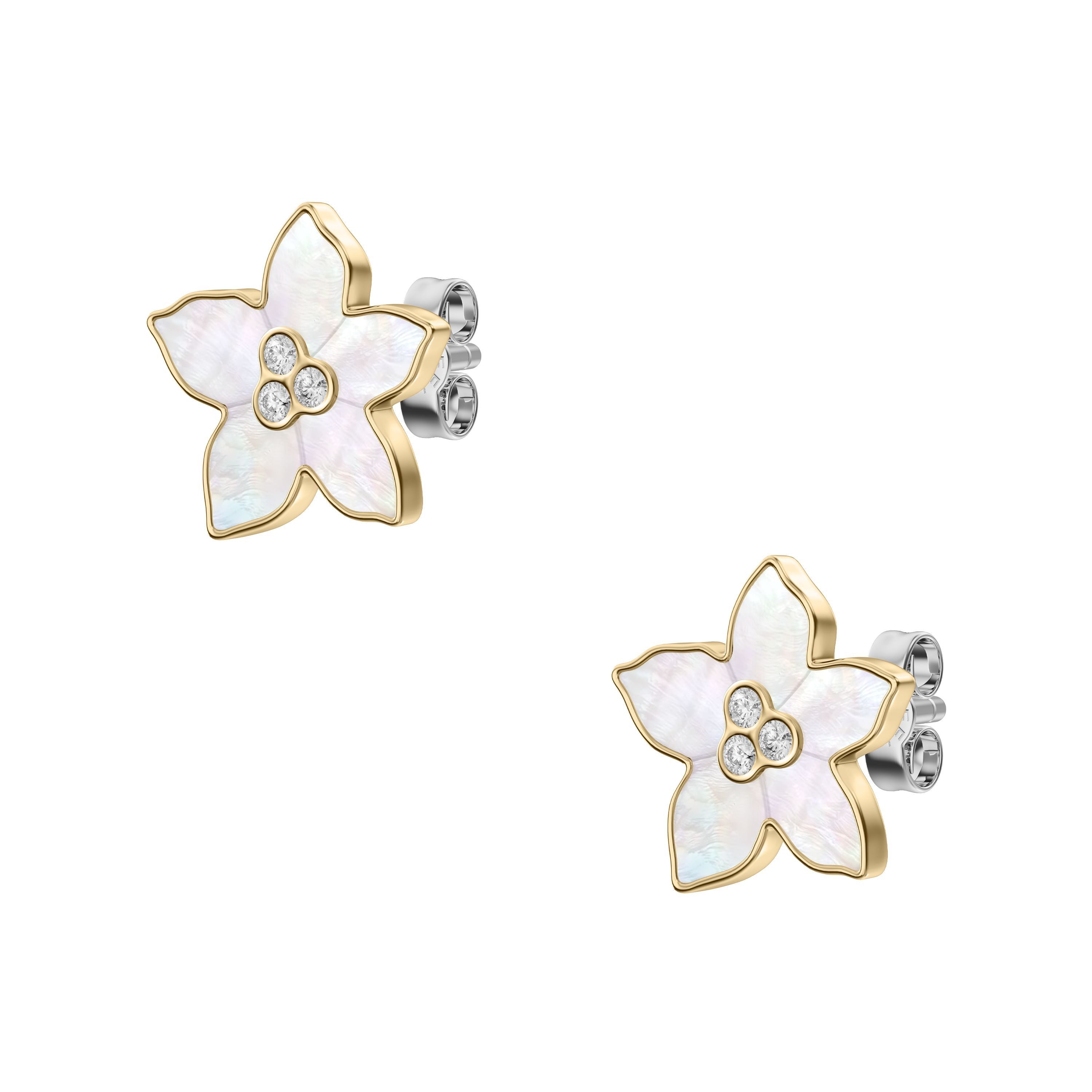 Fossil Paar Ohrstecker Schmuck Geschenk Edelstahl Ohrringe Blume Sutton, mit Glasstein - mit Perlmutt