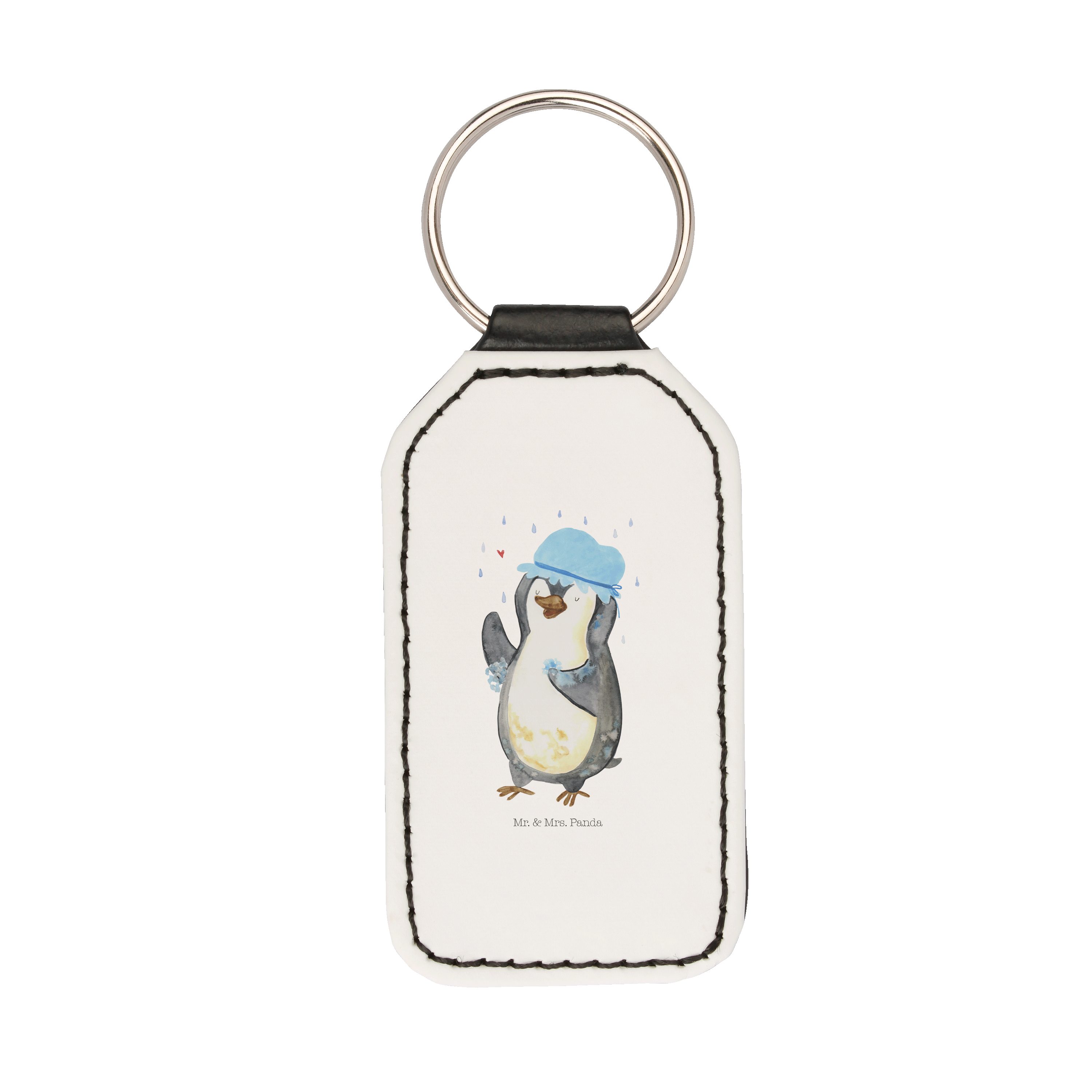 Mr. & Mrs. Panda Schlüsselanhänger Pinguin duscht - Weiß - Geschenk, Schutzengel, Taschenanhänger, dusch (1-tlg)