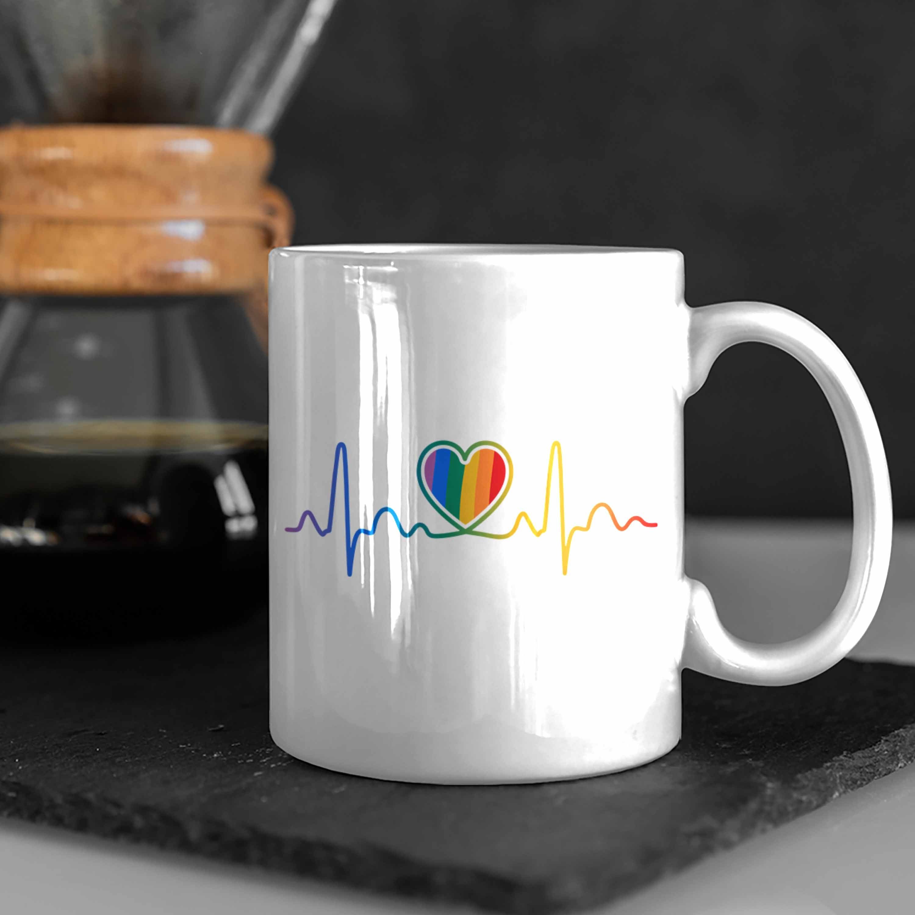 Herzschlag Transgender - Tasse Lustige LGBT Lesben Regenbogen Schwule Geschenk Regenbogen Weiss Grafik für Tasse Trendation Trendation