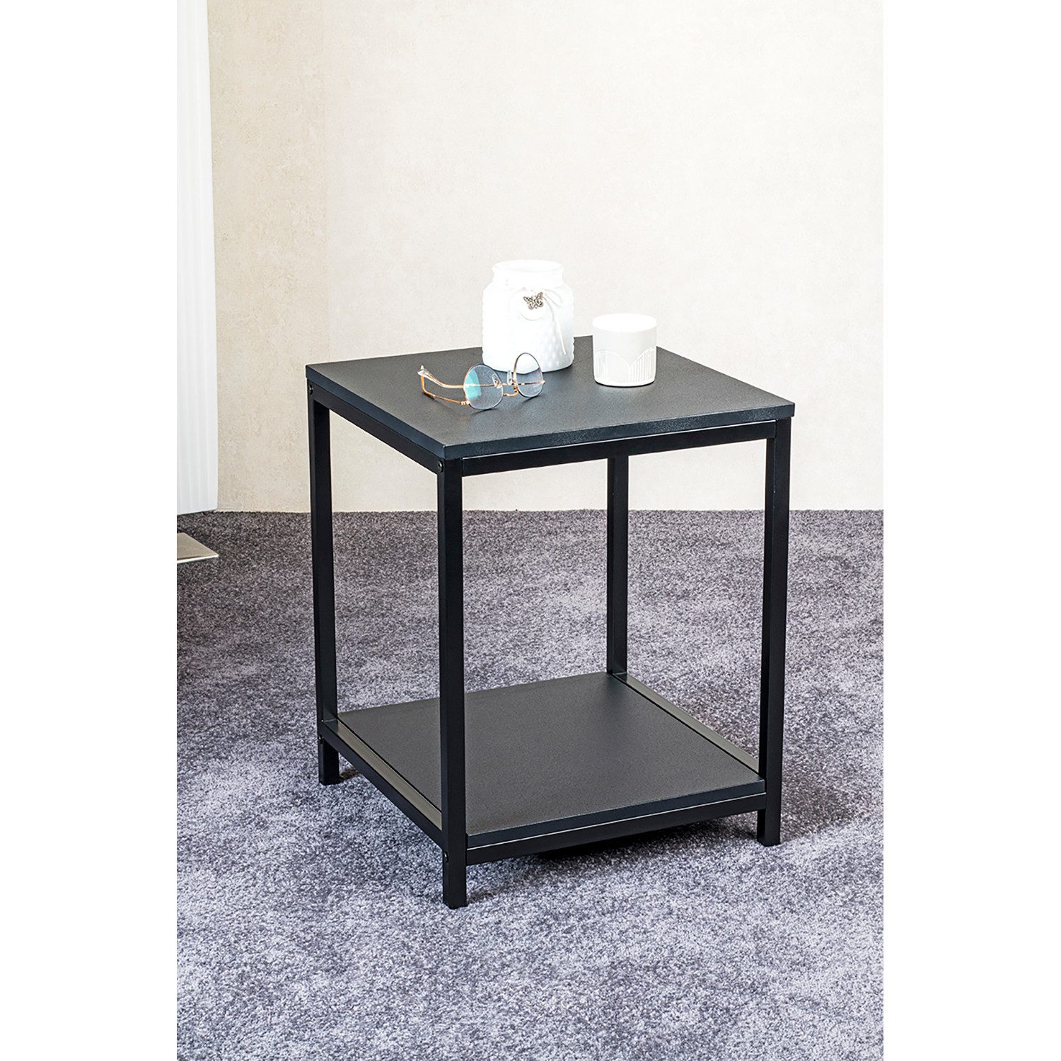 HAKU Beistelltisch Beistelltisch schwarz - Sofatisch MDF - B 40 x H 50 x T 40 cm (1xBeistelltisch, Dekotisch - kleiner Tisch), Beistelltisch aus Metall
