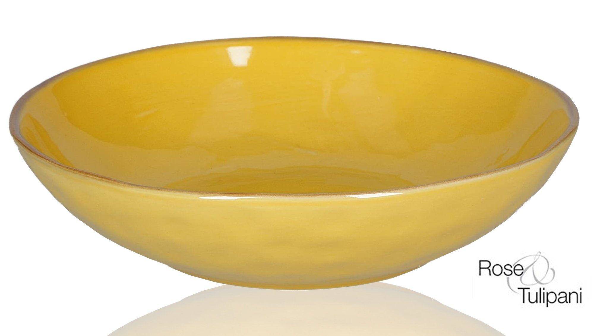 Rose & Tulpani Суповая тарелка Суповая тарелка Тарелки tief 21cm Pastateller Suppenschüssel Gelb, (1 St), Handgefertigt, Spülmaschinenfest, Mikrowellenfest, Backofengeeignet