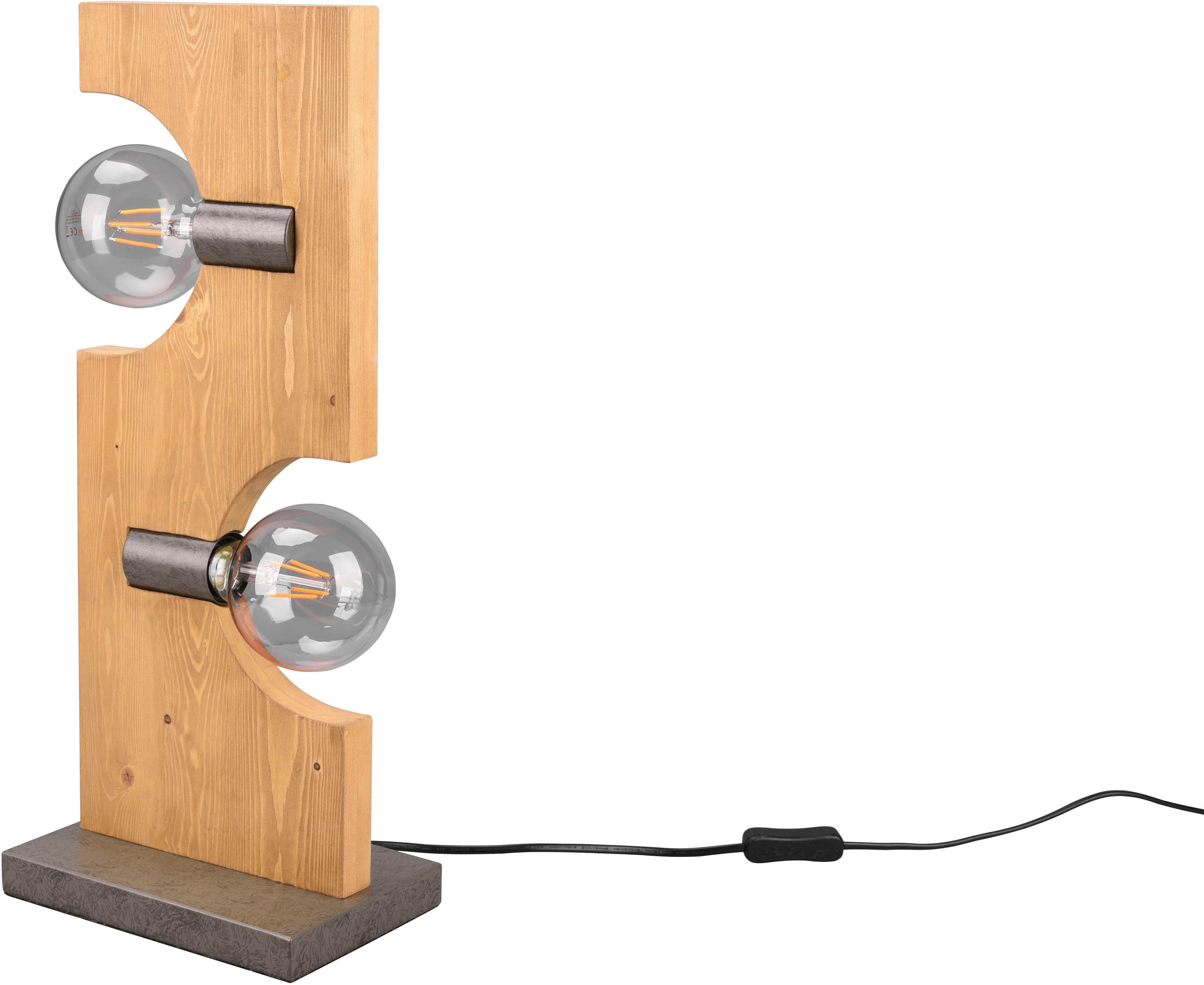 TRIO Leuchten naturbelassen, Schnurschalter, naturbelassenem Kombination Ein-/Ausschalter, von Leuchtmittel, max und exkl. 10W, Schreibtischlampe Tischleuchte ohne - durch warmweiß kaltweiß, Modernes 2xE27 Holz Tailor, Holz Design Metall