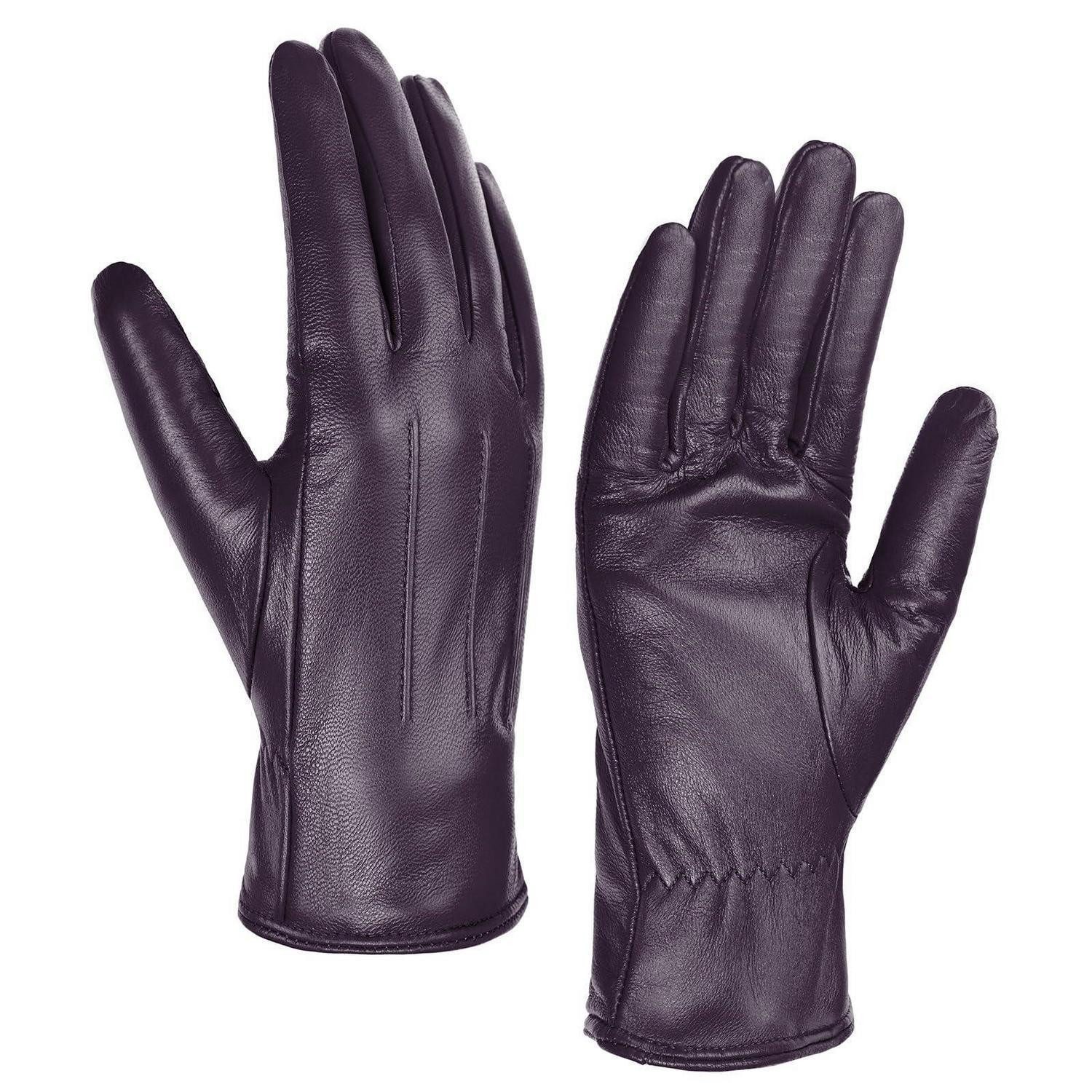 LuxusKollektion Lederhandschuhe Handschuhe Damen Winter Leder Touchscreen S Lila (1-St)