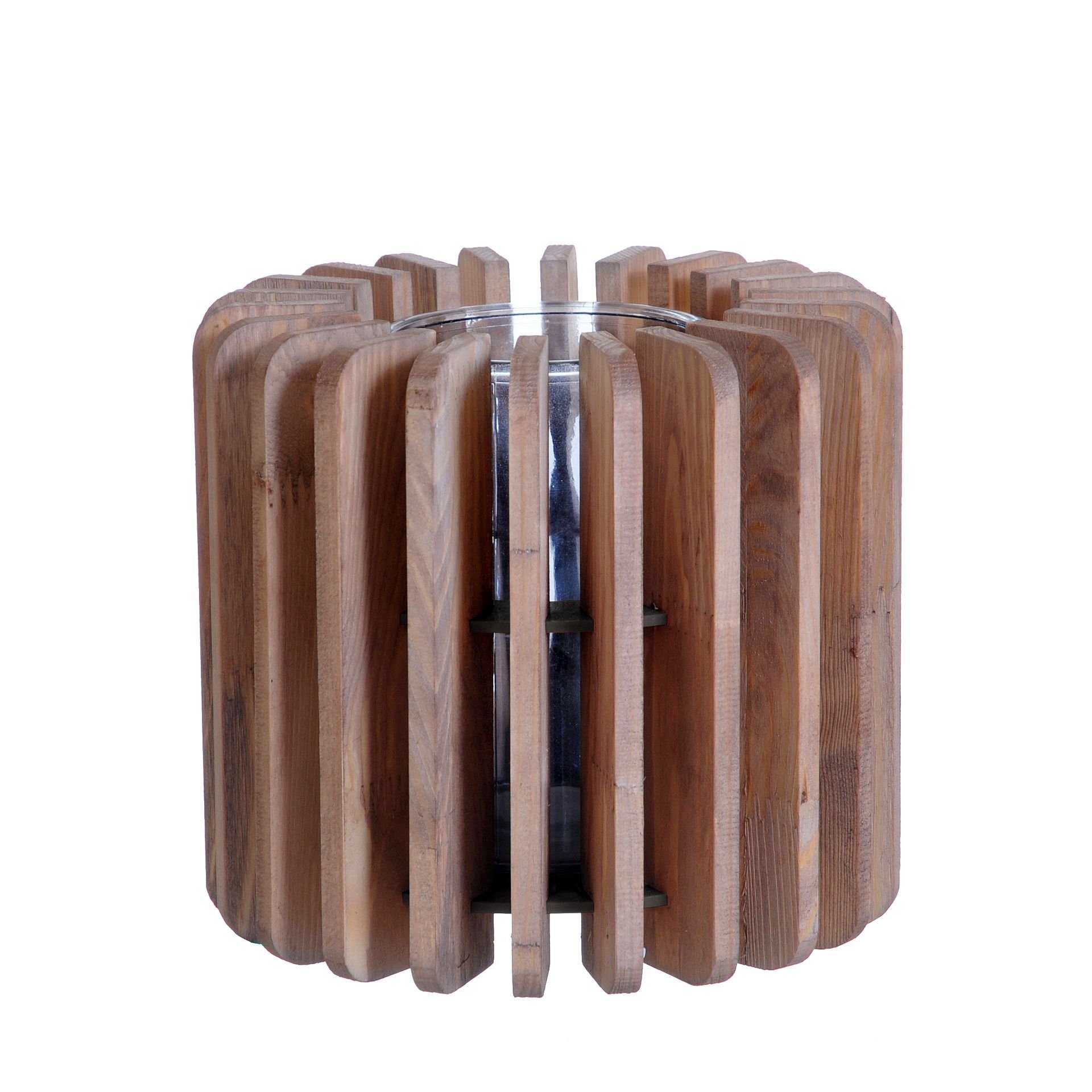 Small-Preis Dekokranz Windlicht aus Holz in extravaganter Form mit Glaseinsatz