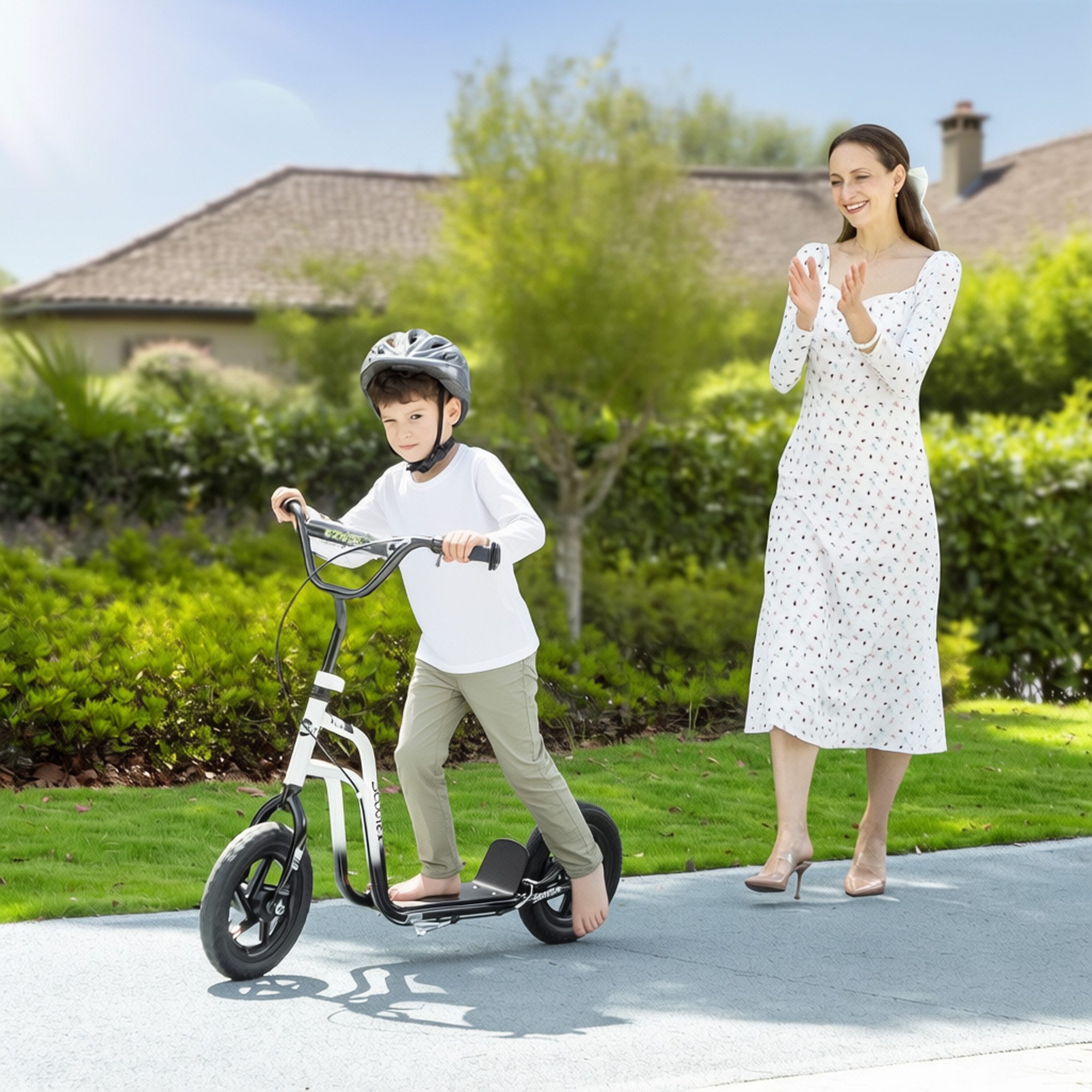 AIYAPLAY Cityroller Kinderroller Scooter mit verstellbarem Lenker und großen Rädern, (Kinderroller, 1 tlg., Tretroller), für Kinder im Alter von 5-12 Jahren, Weiß