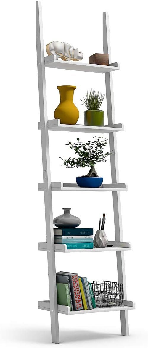 KOMFOTTEU Leiterregal Standregal, mit 5 Ablagen (Weiß) günstig online kaufen