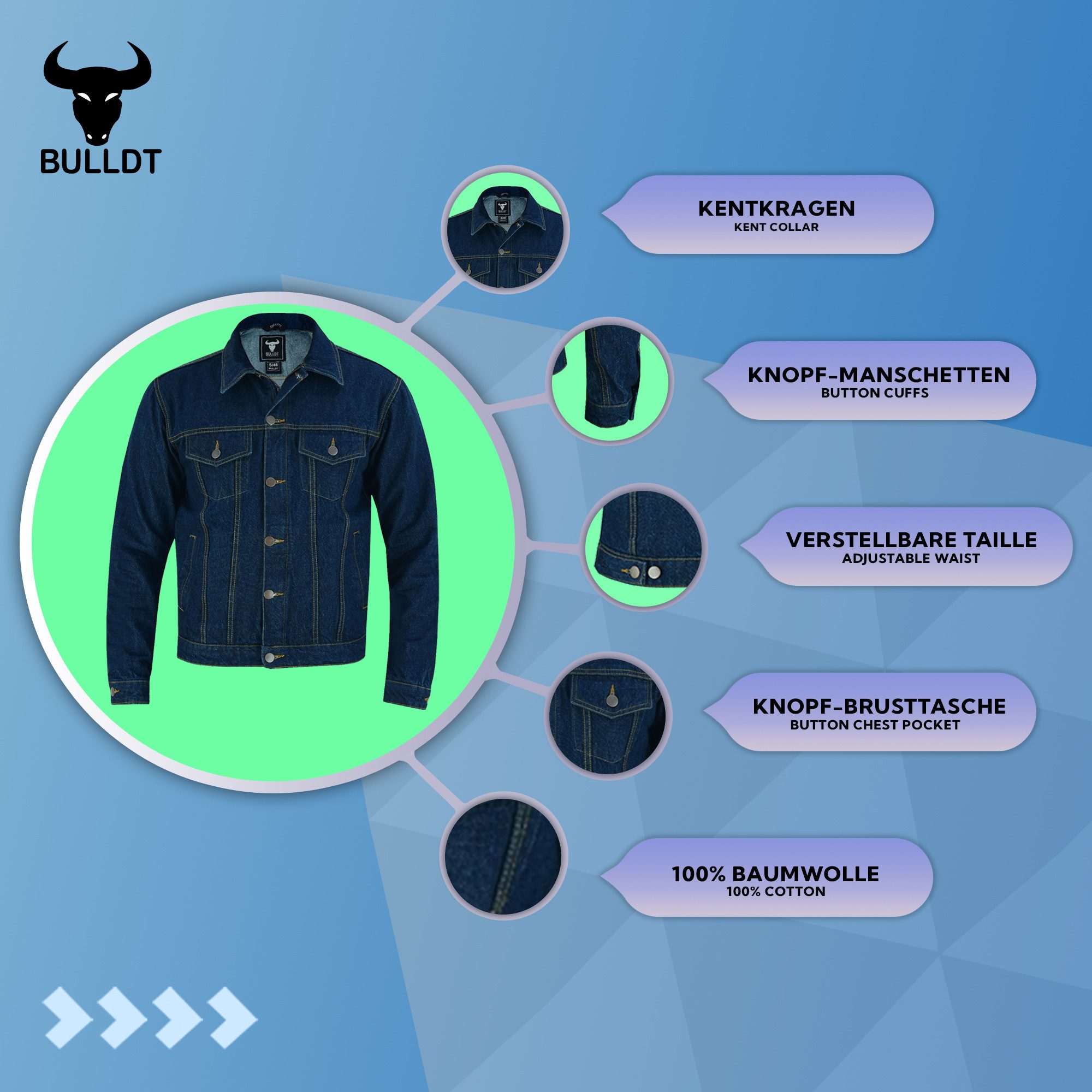 BULLDT Motorradjacke BLD312J Denim BULLDT Motorradjacke Jeansjacke biker Trucker Jacke – Bild 4 von 5