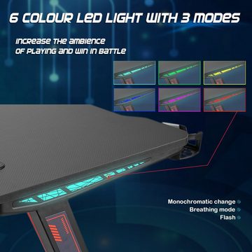 AUFUN Gamingtisch Computertisch Elite Gamer-Schreibtisch Z-Form Tisch (120/140cm), Schreibtisch mit RGB-Led Beleuchtung, Kopfhörerhaken, Getränkehalter