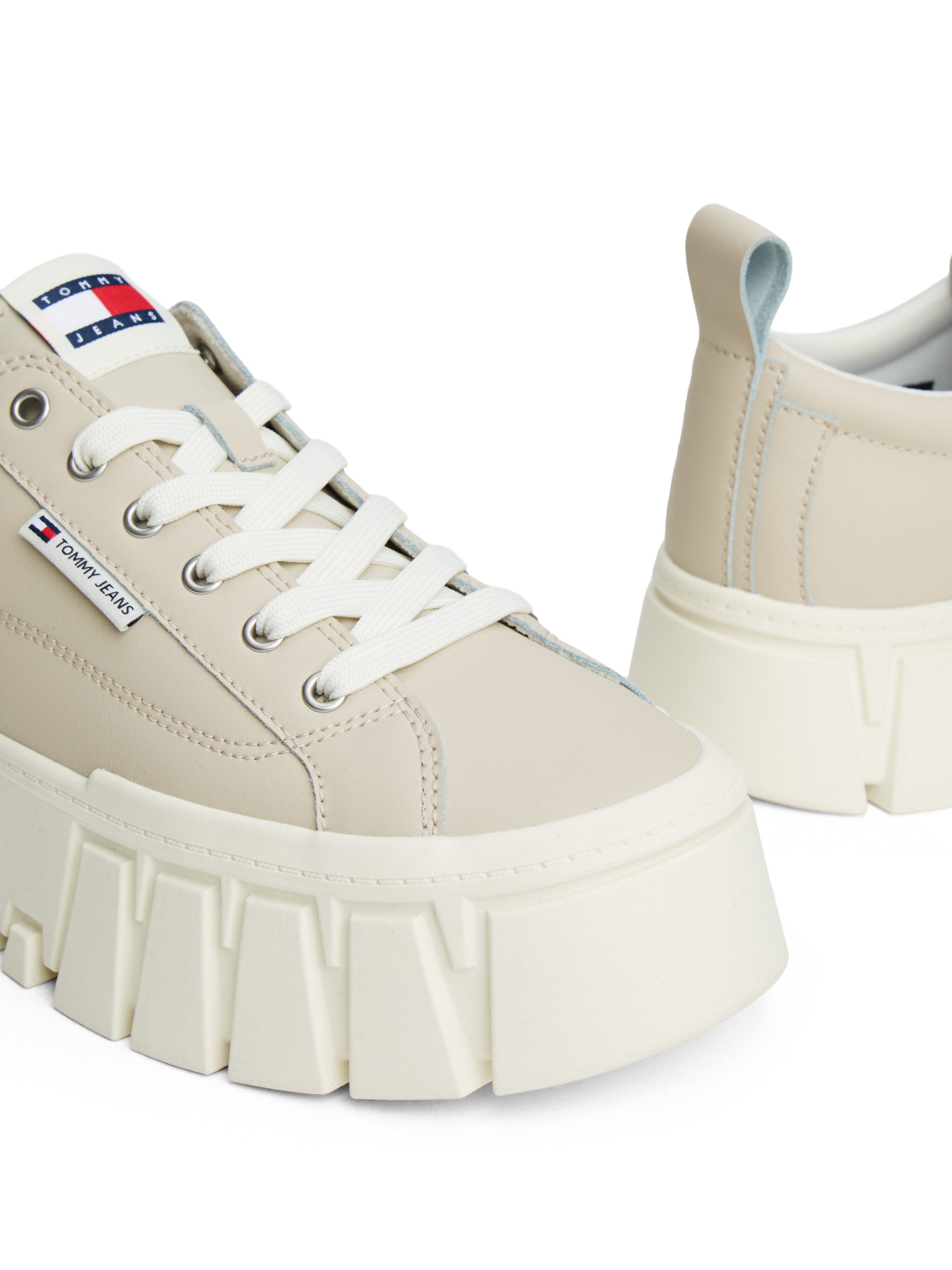 Tommy Jeans TJW VULC FLATFORM LEATHER Plateausneaker, Freizeitschuh, Halbschuh, Schnürschuh mit dezenten Ziernähten