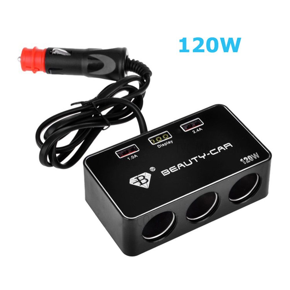 Bolwins O14C 120W KFZ 3x Steckdose Zigaretenanzünder Ladegerät Verteiler USB Universal-Ladegerät