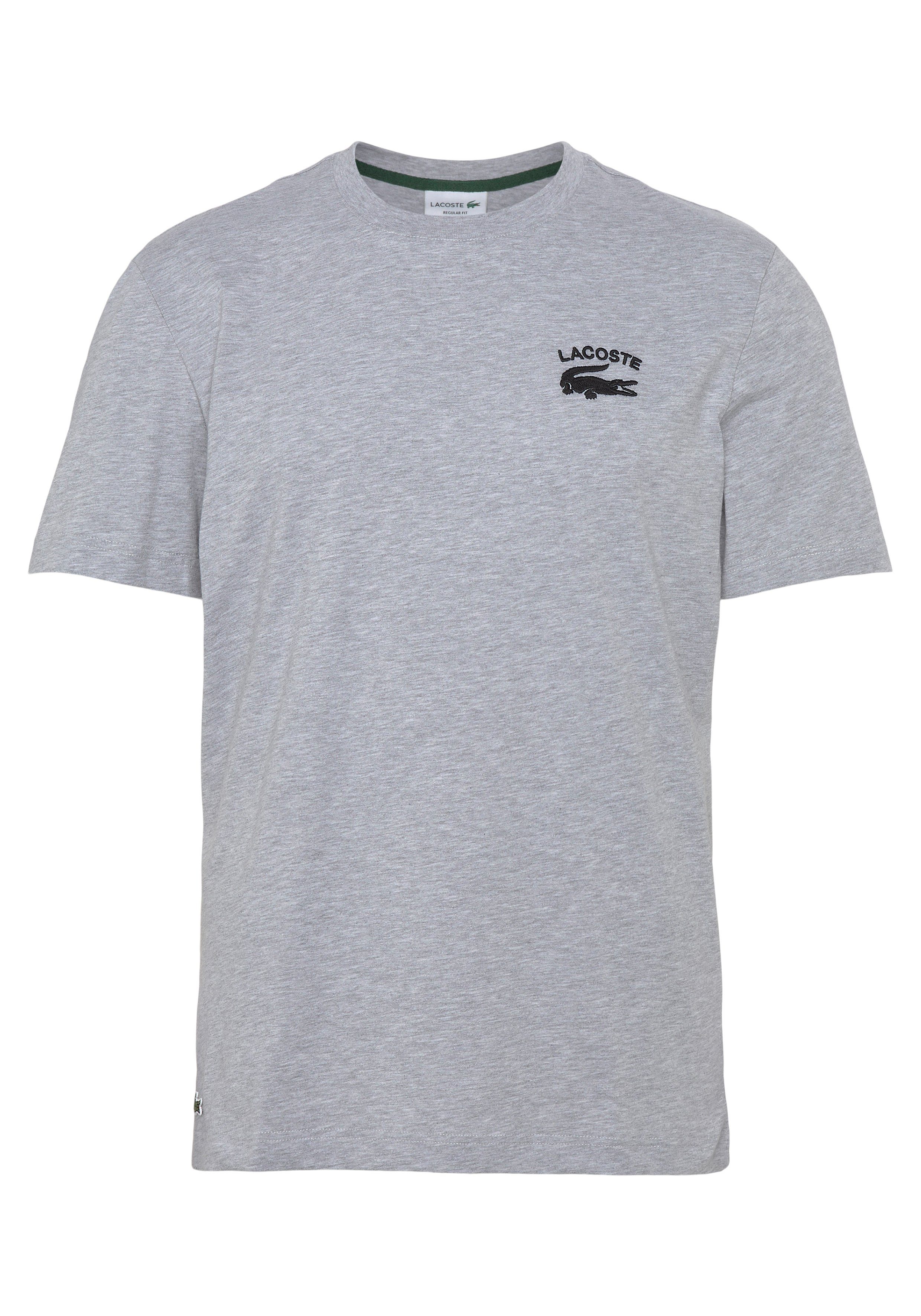 Lacoste T-Shirt mit kleinem Print hinten über dem Saum hellgrau meliert