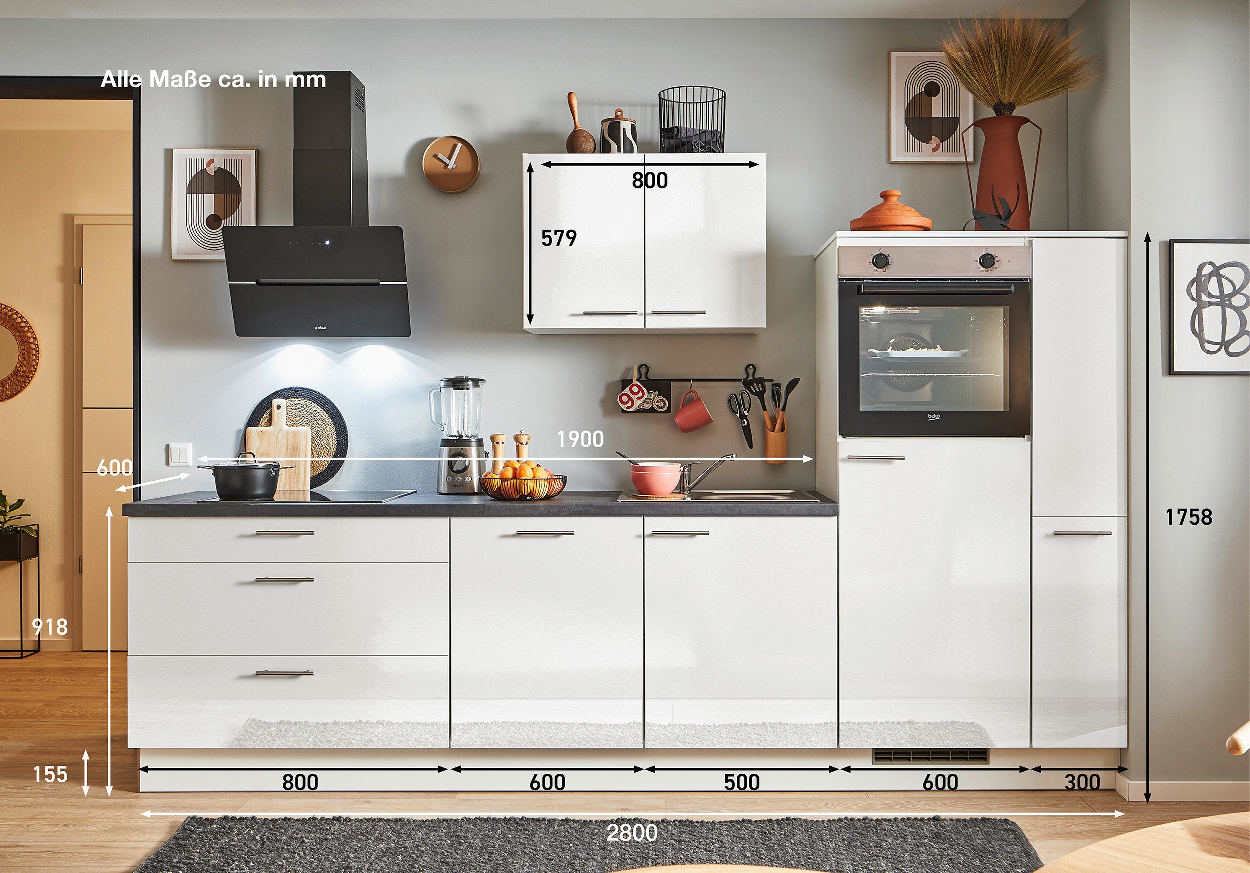 pino Küchenzeile Lund, individuell anpassbar, gratis Küchenplanung mit Profis, (Breite 280cm), vormontiert, wahlw. mit E-Geräten, Preis inkl. Lieferung & Montage