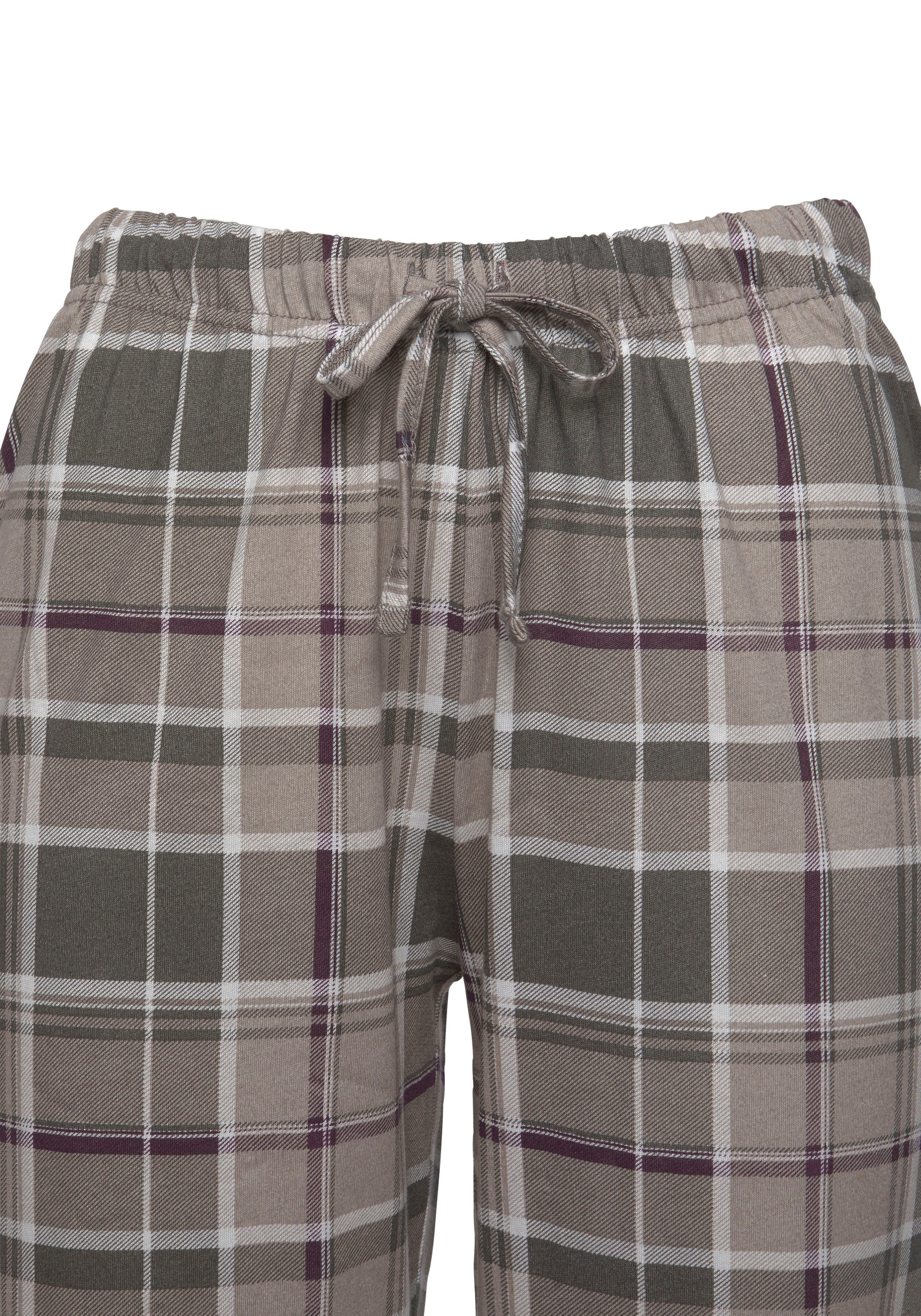 LASCANA Pyjama (2 tlg) mit Flanellhose im Karomuster