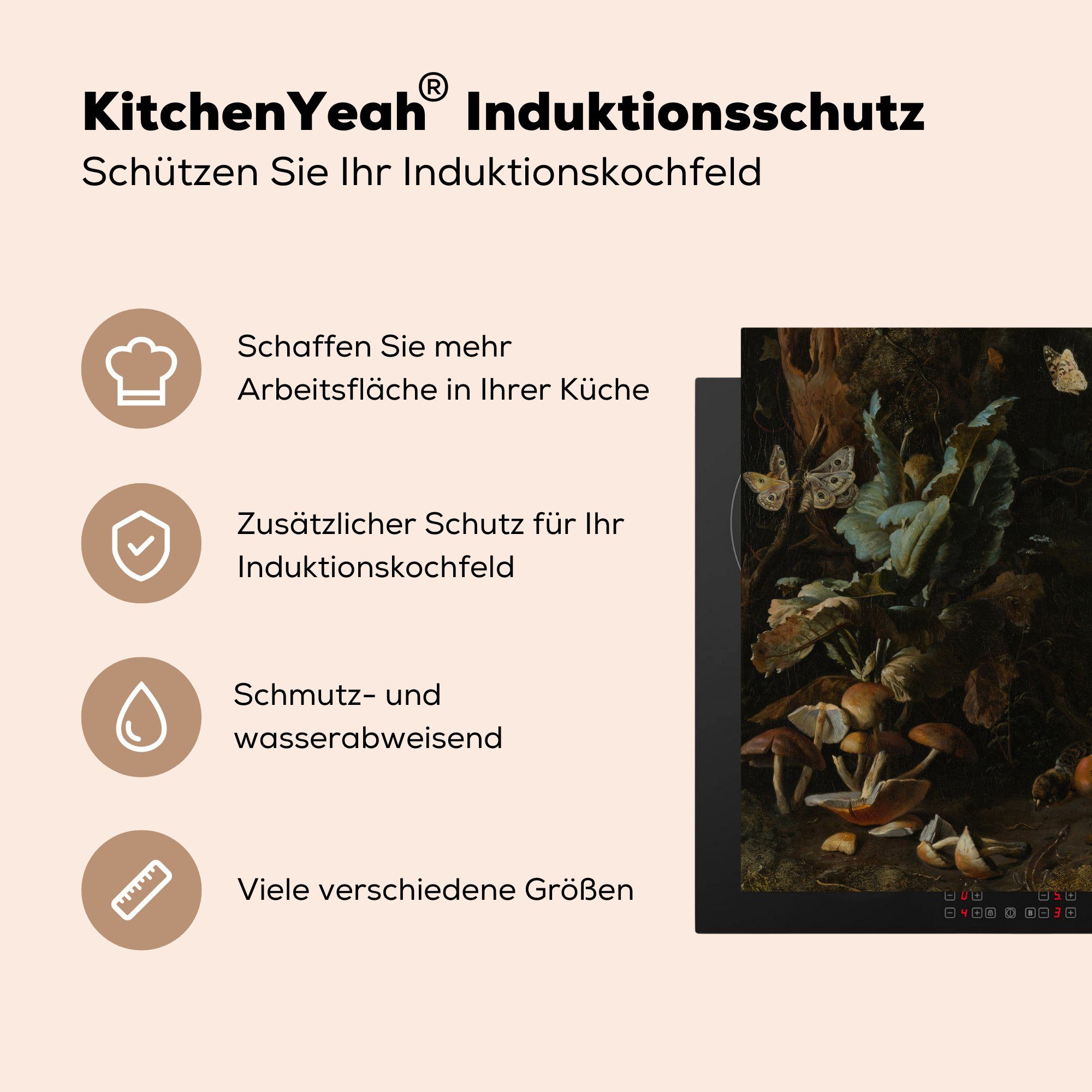 MuchoWow für - Melchior cm, und Vinyl, küche von tlg), Pflanzen 78x78 Arbeitsplatte Gemälde Tiere Herdblende-/Abdeckplatte (1 d'Hondecoeter, Ceranfeldabdeckung,