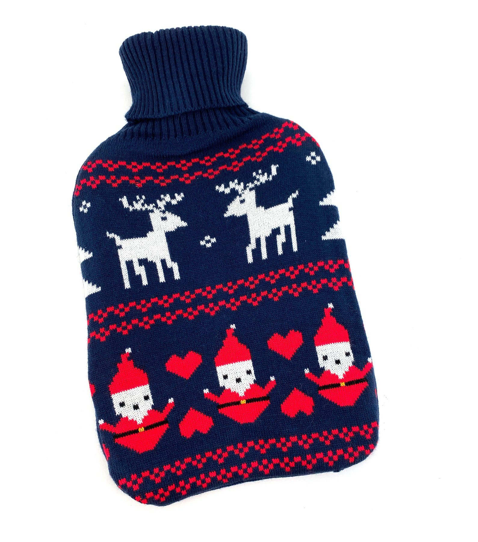 Geschenk, I Bezug waschbar Doppellamellen Wärmeflasche (Typ857), heimtexland Strick Wärmekissen Herzen Weihnachten Naturkautschuk Norweger Soft Wärmflasche
