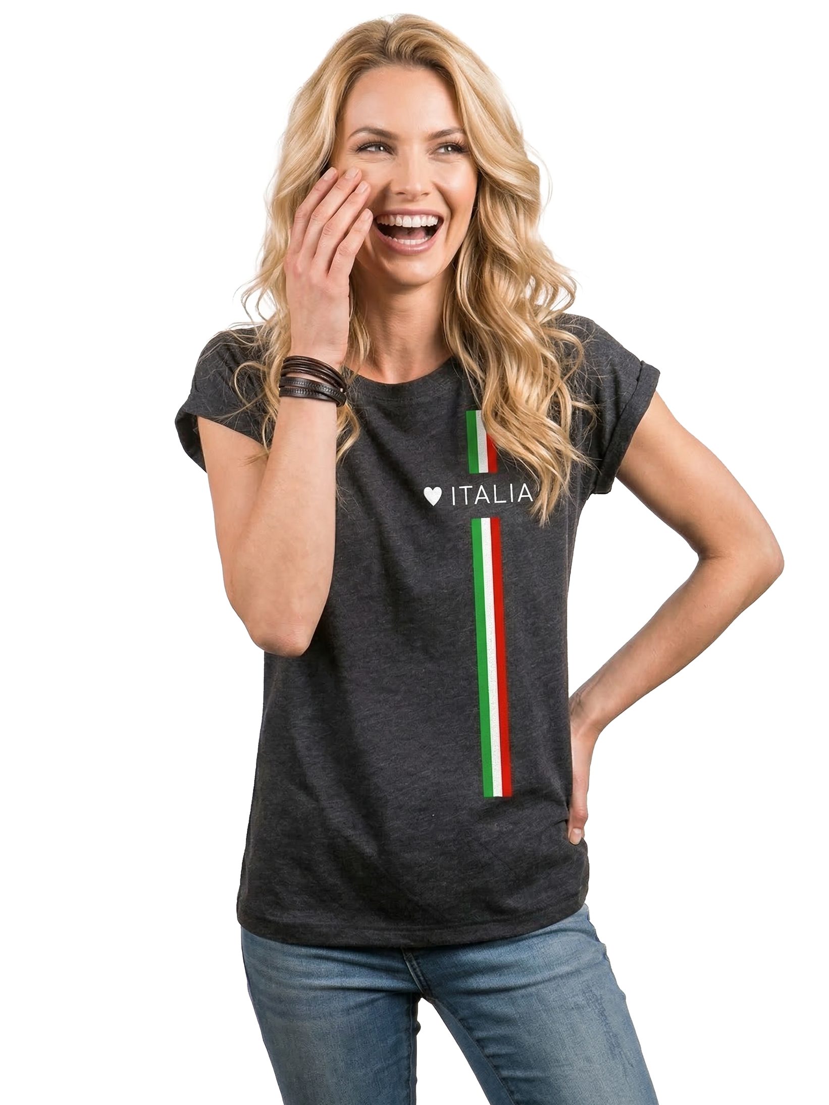 MAKAYA Print-Shirt Damen Italienische Mode Italia Top Italien Trikot Herz Italiano Style mit Druck