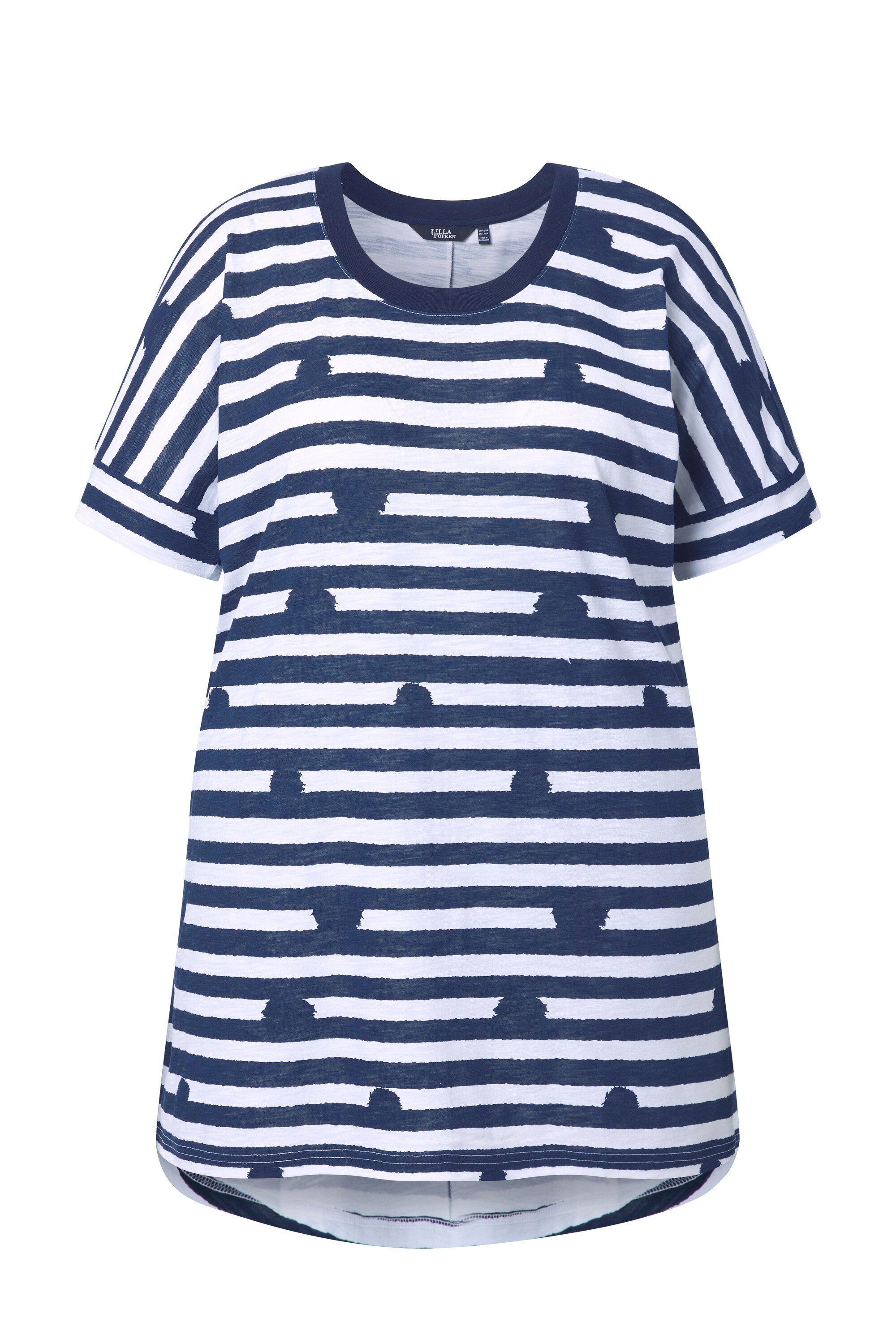 Ulla Popken T-Shirt Longshirt Ringel/Tupfen Oversized Rundhals Halbarm günstig online kaufen