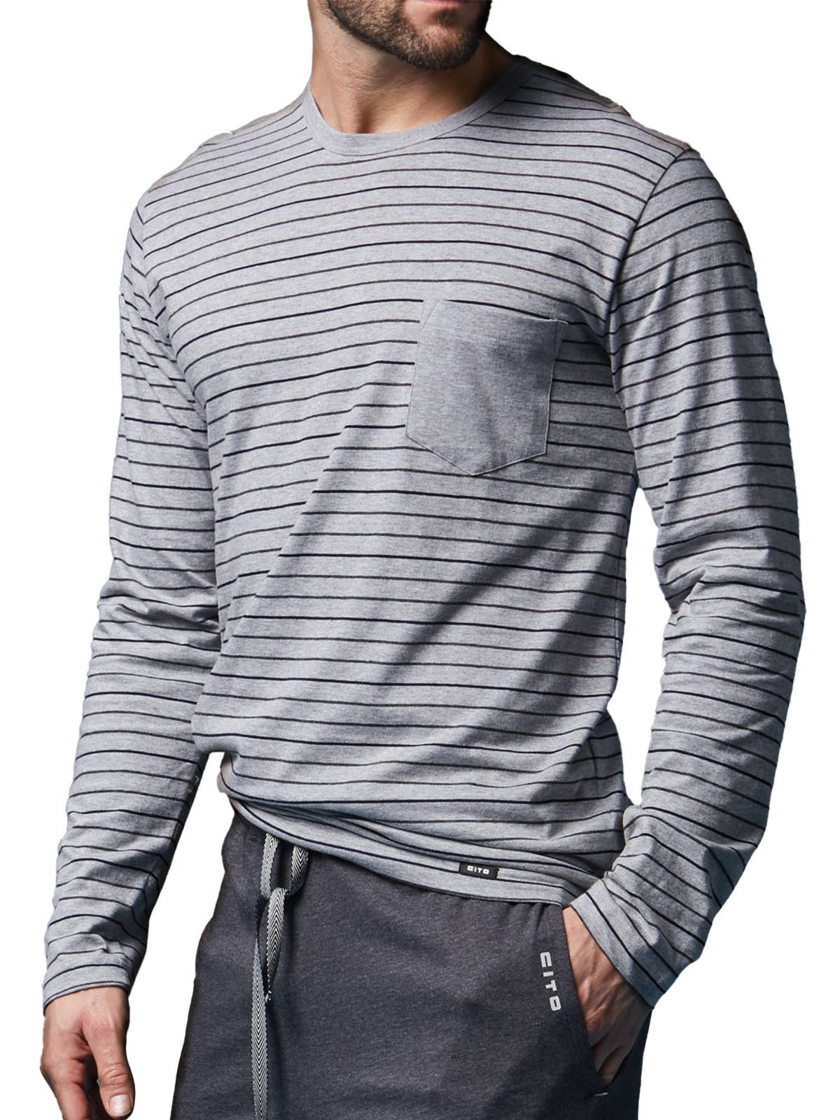CiTO T-Shirt Herren Pyjama Oberteil lang günstig online kaufen
