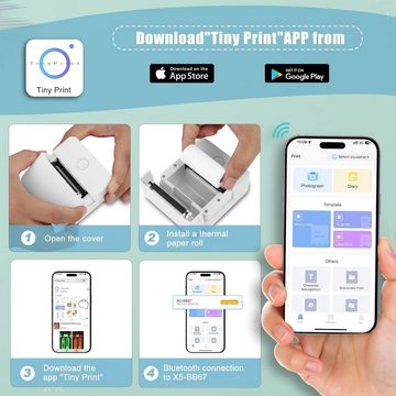 GOOLOO Thermodrucker Kompatibel mit iOS Android Etikettendrucker Bluetooth Etikettendrucker, (Bluetooth-Verbindung, 1 x Mini-Drucker, 13 Rollen Aufkleber, 6 farbige Marker)