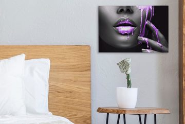 OneMillionCanvasses® Leinwandbild Lippen - Lila - Schwarz, (1 St), Wandbild Leinwandbilder, Aufhängefertig, Wanddeko, 30x20 cm