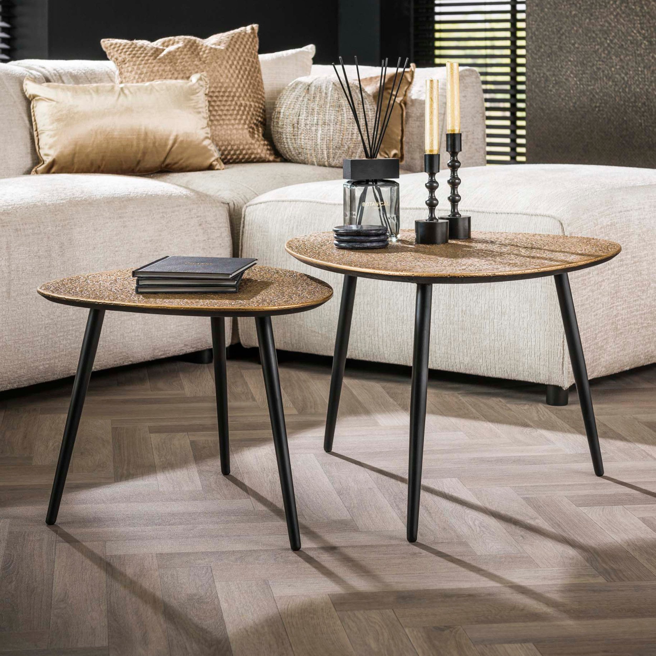 alesvelt Couchtisch LUCIANO BRONZO 2-teilige Satztische in Antik-Metallic (2er-Set), 80x59x43cm 60x48x39cm Antikgold-Optik