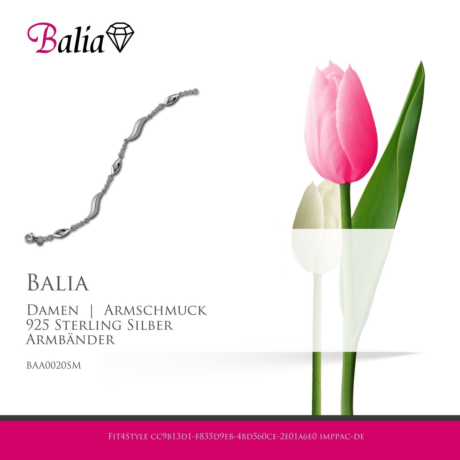Armband Silberarmband Balia 925 mattiert ca. Armband für Damen Silber (Armband), Balia Silber (Wave) 19,5cm,