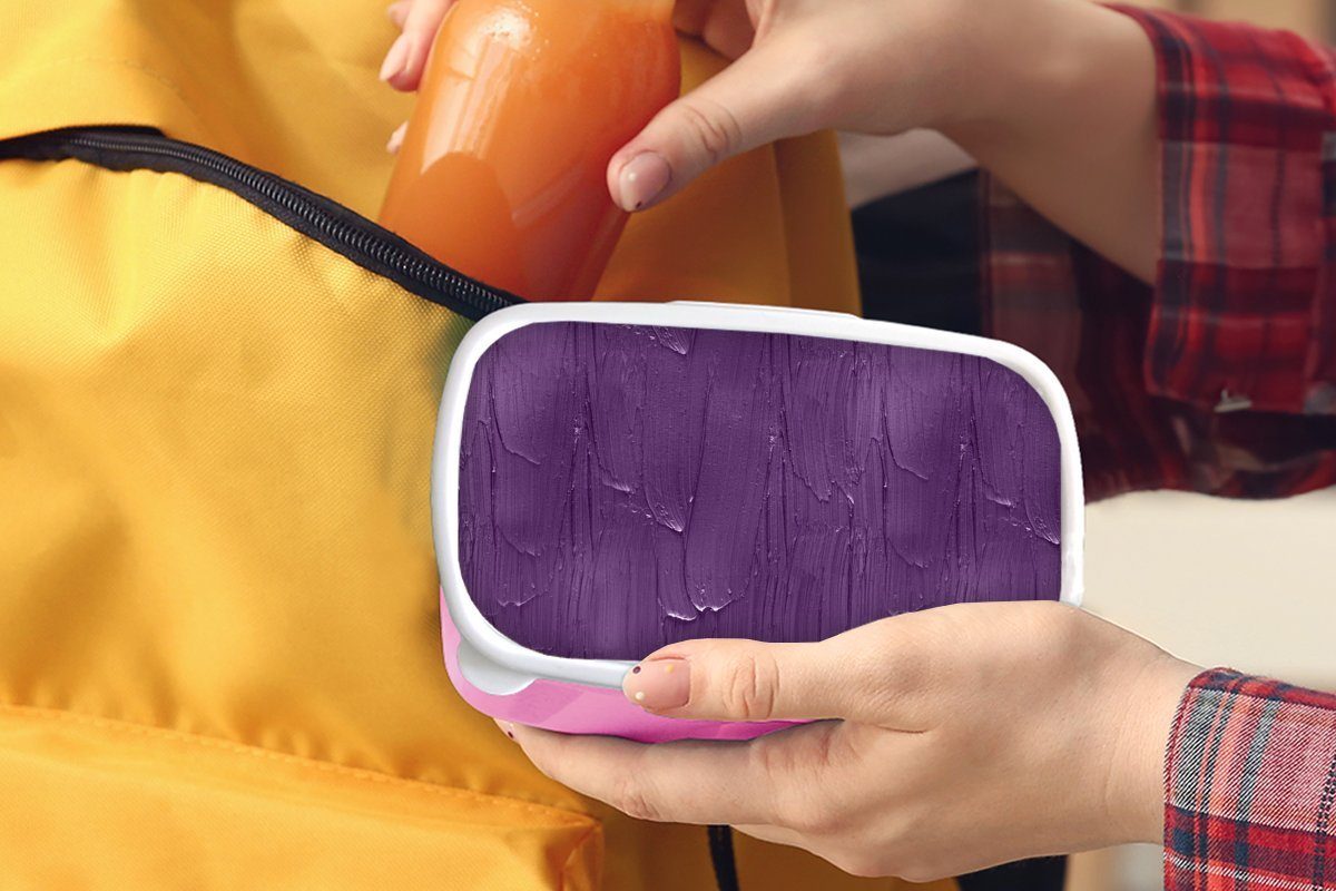 MuchoWow Lunchbox Farbe - Kunststoff, Muster, (2-tlg), für Kinder, rosa Erwachsene, Brotbox Kunststoff Snackbox, - Brotdose Lila Mädchen