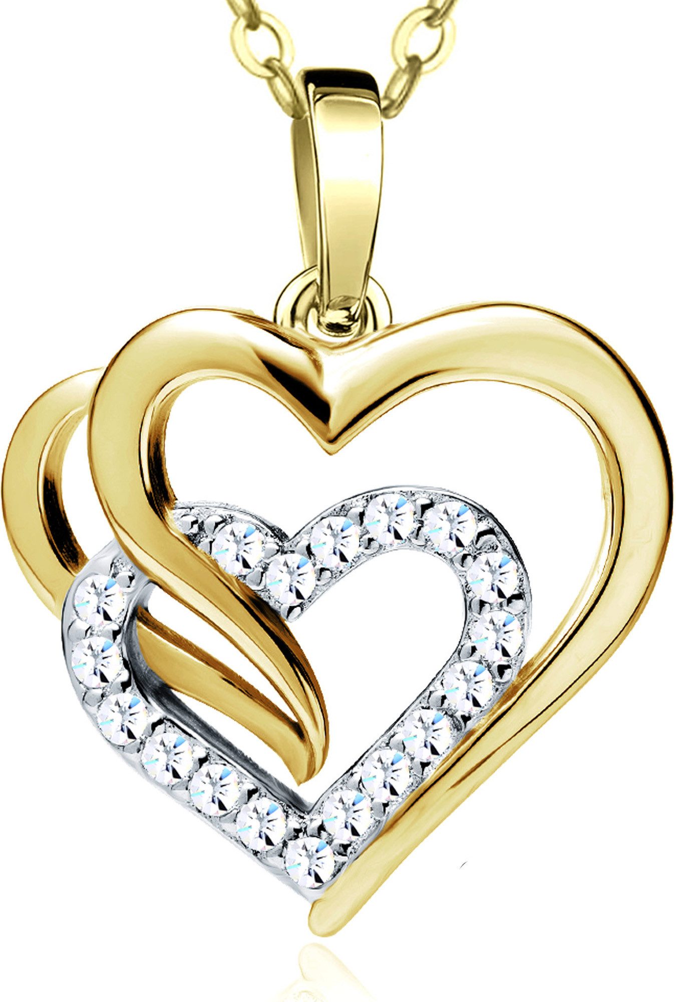 Herzkette Halskette für Damen echt 925 Silber Kette mit Herz Anhänger gold
