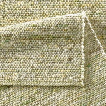 Wollteppich Gewalkter Handweb Woll-Teppich, TaCa Home, rechteckig, Höhe: 8 mm, nachhaltige Schurwolle Wohnzimmer Schlafzimmer, Grün - 70 x 130 cm