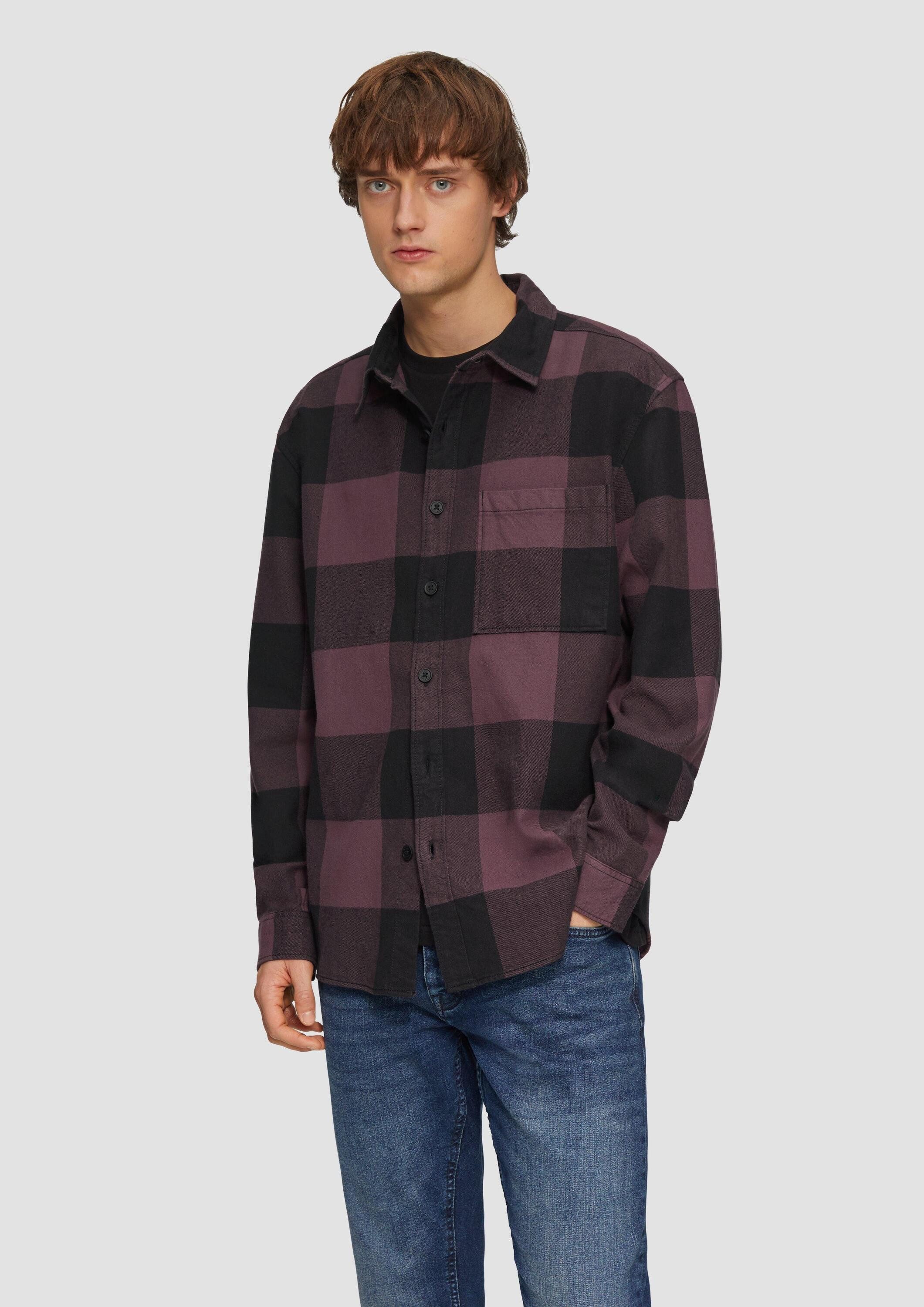 QS Langarmhemd Hemd Relaxed Fit: Flanellhemd mit Brusttasche günstig online kaufen