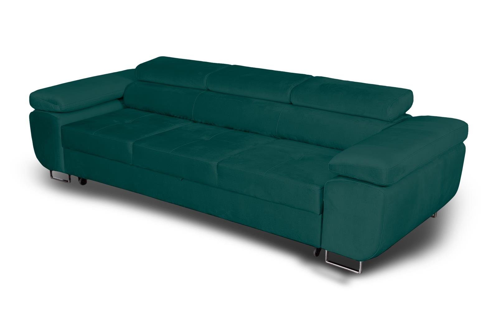 Beautysofa Schlafsofa Couch Dreisitzer Stil, mit flasches Schlafsofa (monolith grün modernen Verstellbare Schlaffunktion Kopfstütze, 37)