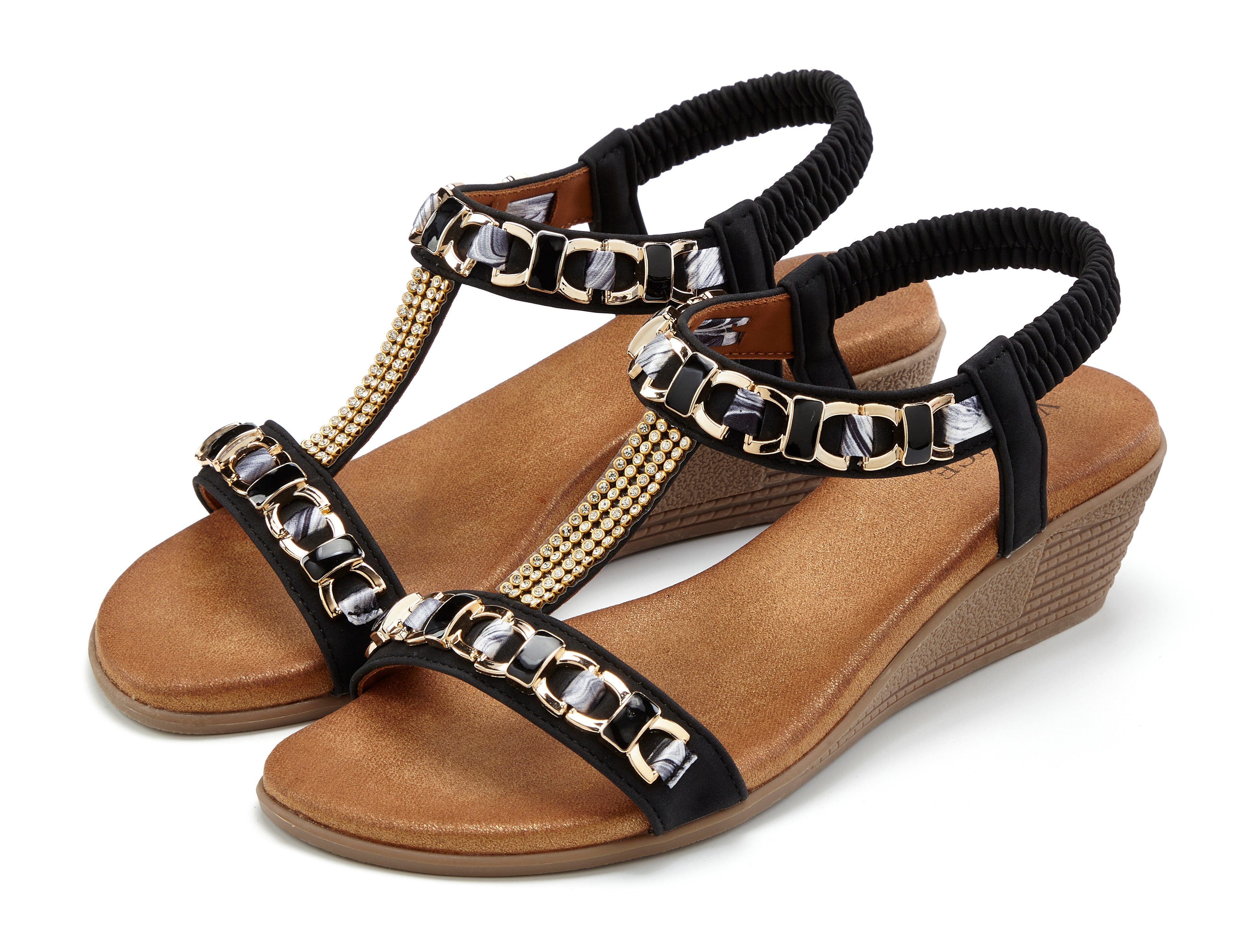 Vivance by Lascana Sommerschuh, offener Schuh, Sandale, Keilsandalette, Sandalette mit elastischen Riemchen und Keilabsatz. € 49,99