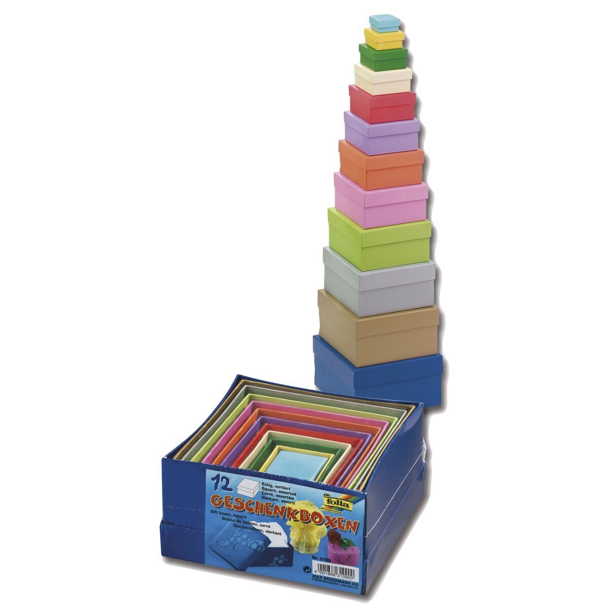 Folia Versandkarton Geschenkschachtel -eckig- - bunt 12-teilig Größen und Farben sortiert.