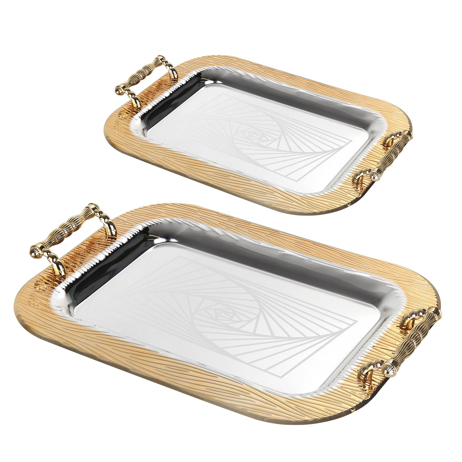 Tablett Set 2X Servierplatte mit Griff, Deko Tablett Set