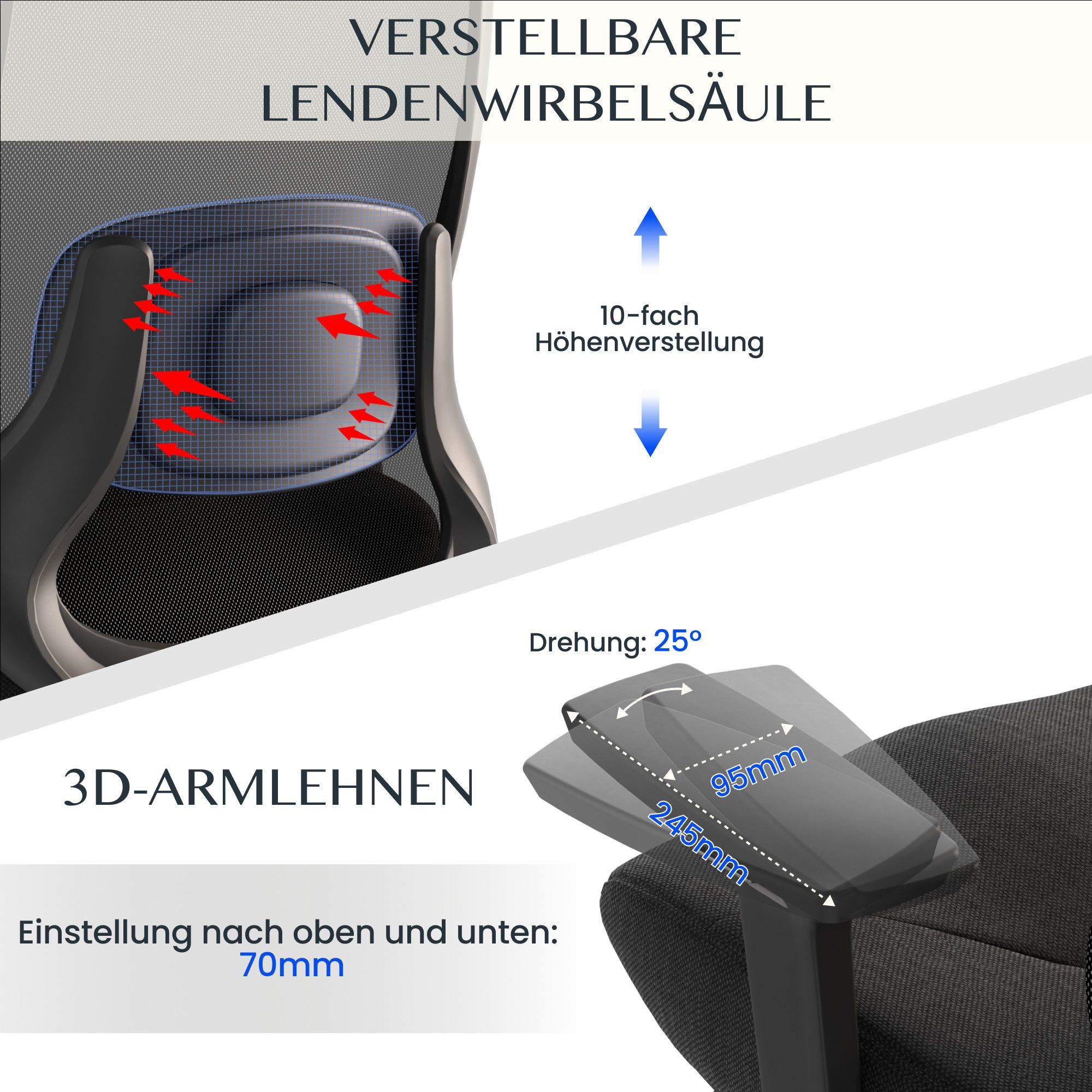 FLEXISPOT Bürostuhl MasterEase Massage Bürostuhl mit Fußstütze (ergonomischer High-Back-Schreibtischstuhl mit 2D-Lendenstütze mit Heiz und Massagefunktion), 4-f – Bild 5 von 5