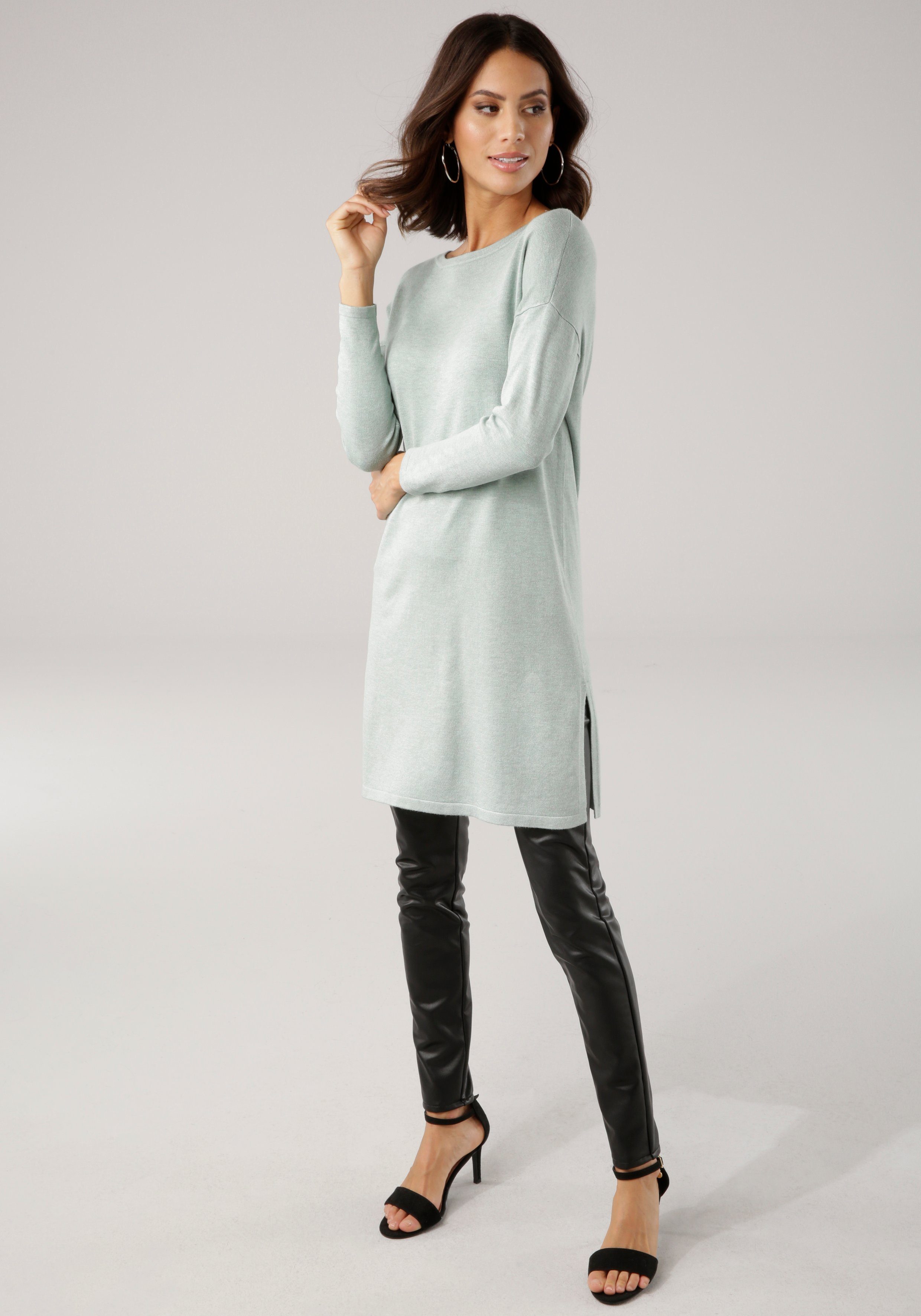 Laura Scott Longpullover Feinstrick mit U-Boot Ausschnitt und seitlichem Schlitz