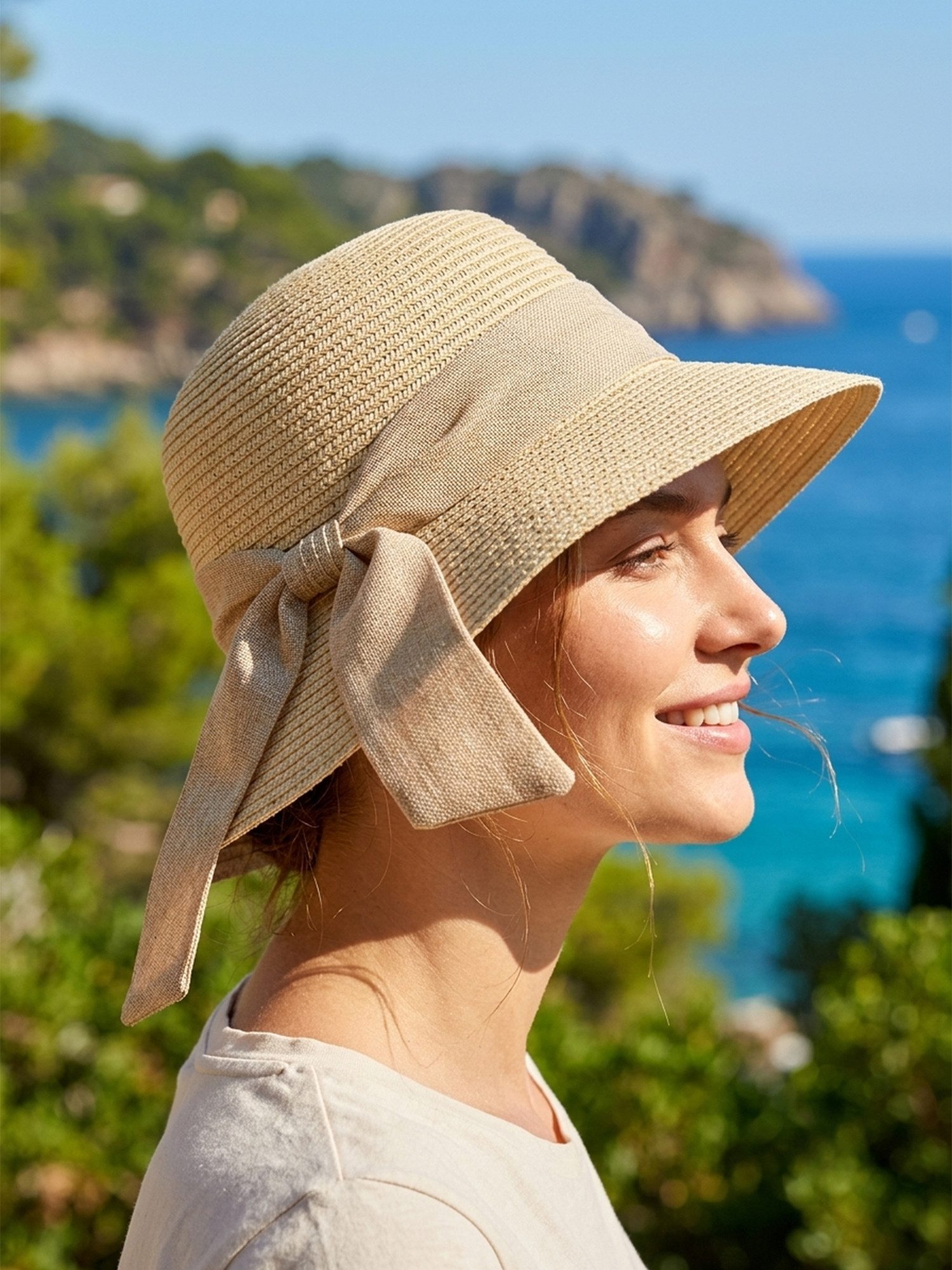 Adel Accessoires Sonnenhut Trendiger Damenhut mit Schleife, Strohhut in Einheitsgröße