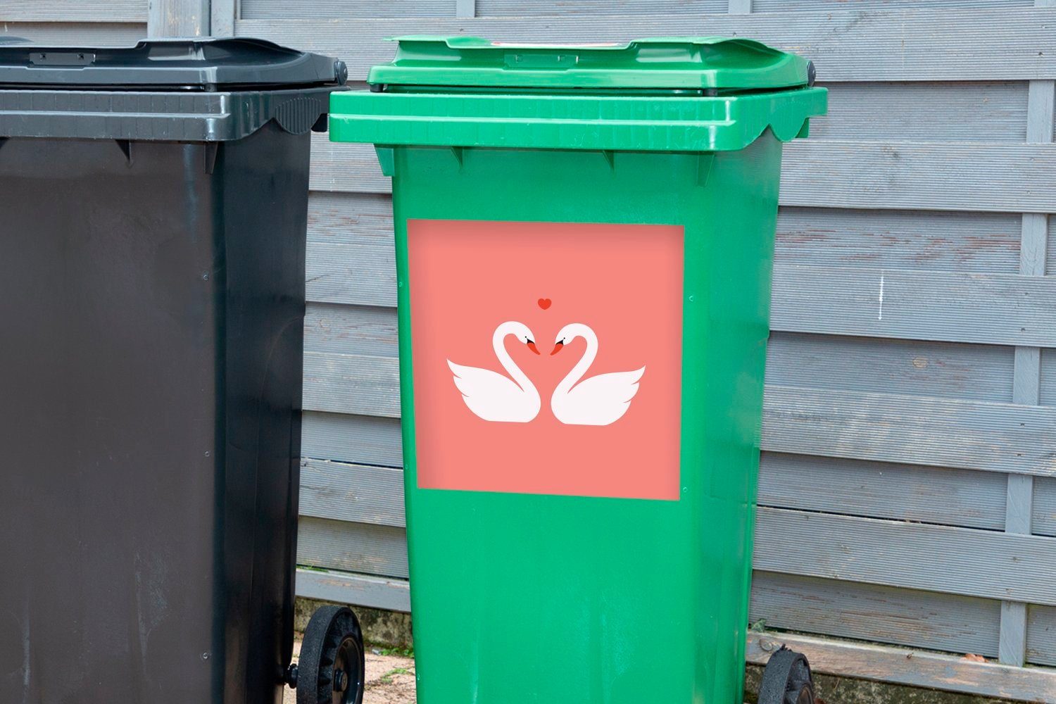 Rosa Wandsticker Schwäne - Container, Liebe - MuchoWow Abfalbehälter Sticker, Mülleimer-aufkleber, St), (1 Mülltonne,