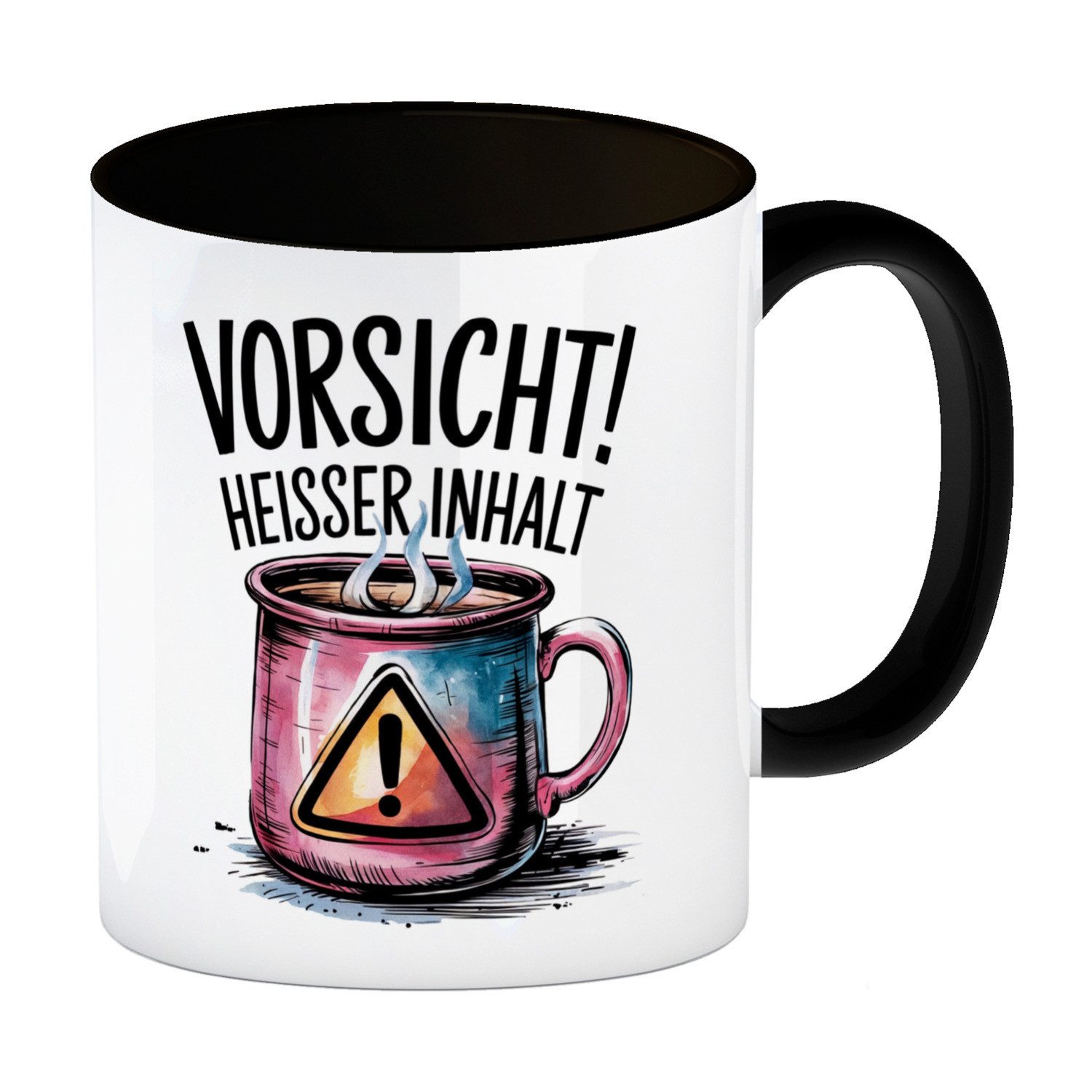 speecheese Tasse Dampfende Tasse Vorsicht Heißer Inhalt Kaffeebecher in schwarz