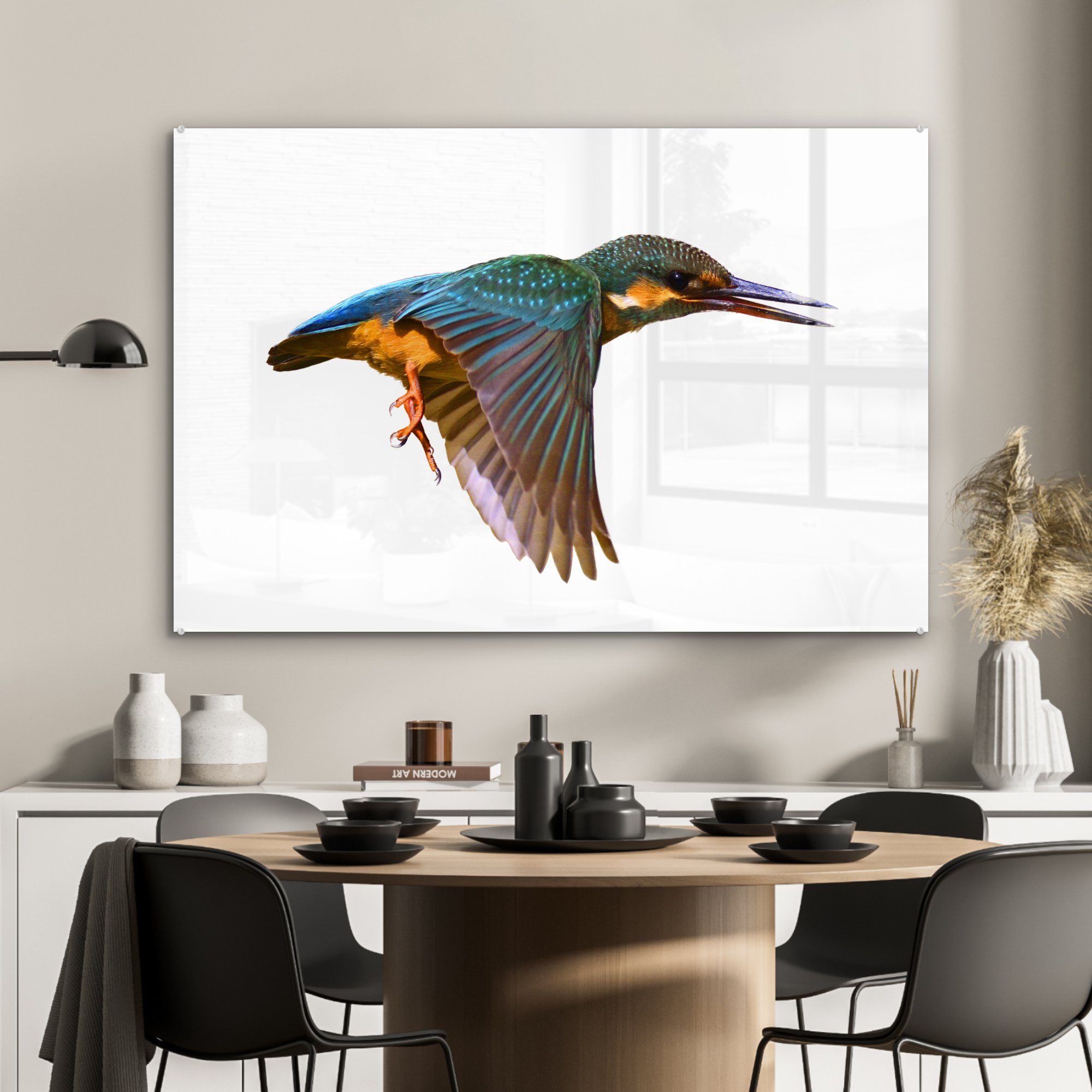 Wohnzimmer Acrylglasbild Eisvogel Fliegen Schlafzimmer & - - (1 Acrylglasbilder Tiere, St), MuchoWow