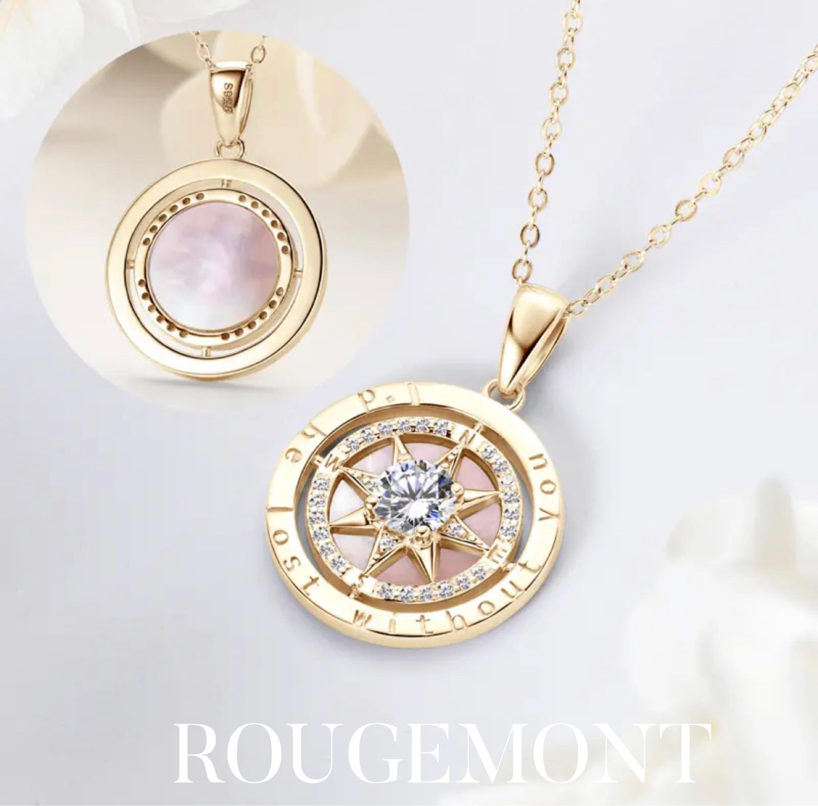 ROUGEMONT Kette mit Anhänger Bezaubernde Damen Kompass Moissanit Halskette 925 sterling Silber, Ausdruck von Stil & Persönlichkeit