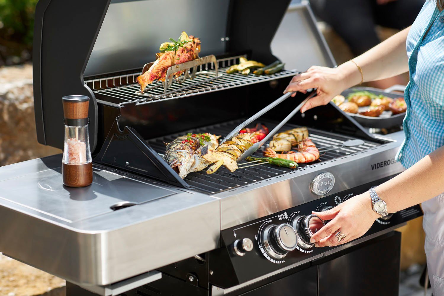 RÖSLE Grillrost 25071 (1-St), Aufsatz zur Zubereitung von Fisch, Größe einstellbar, Edelstahl 18/10