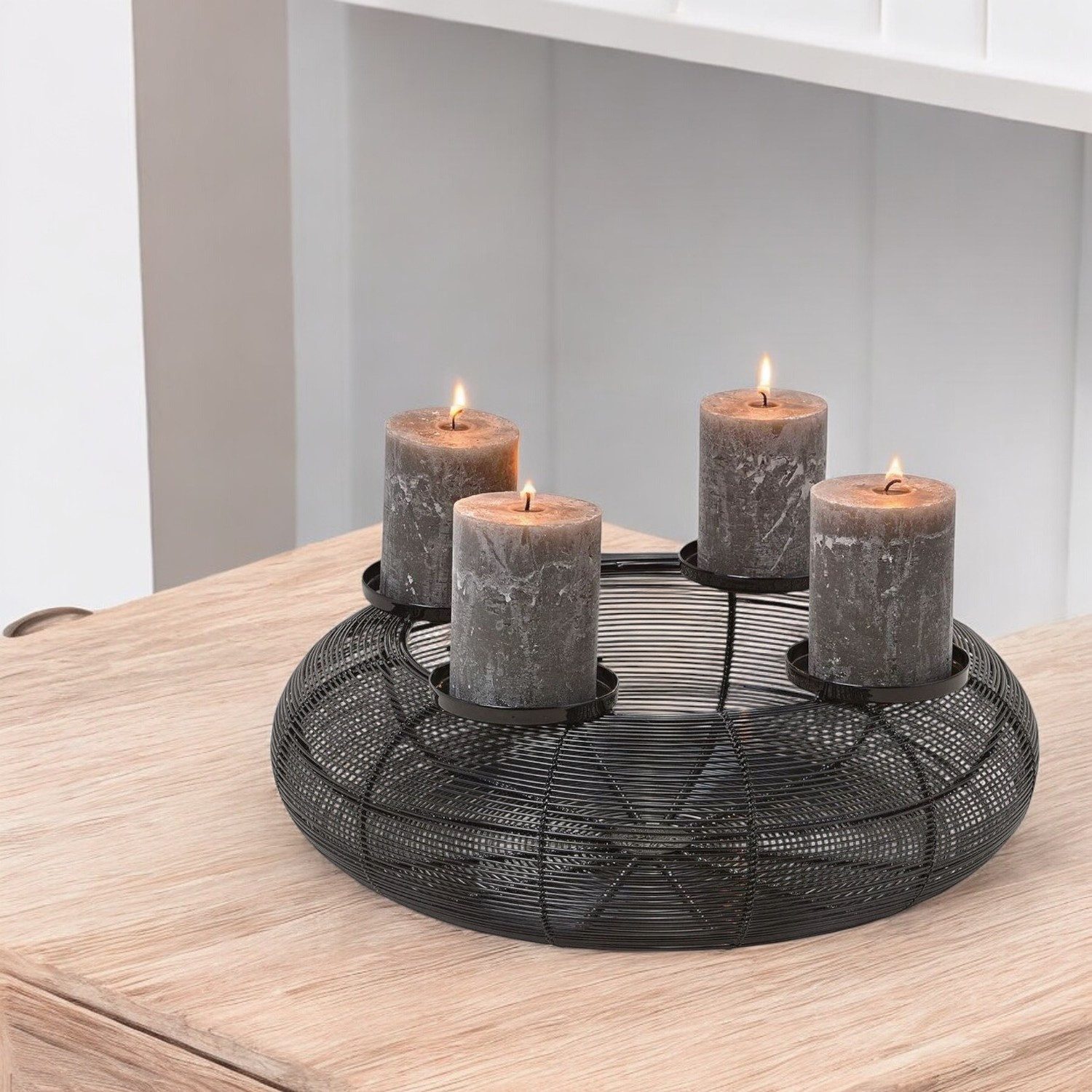 Macosa Home Adventskranz Silber Gold od. Schwarz Metall 38 cm modern, Elegantes Adventsgesteck 4 Kerzenhalter Tisch-Dekoration