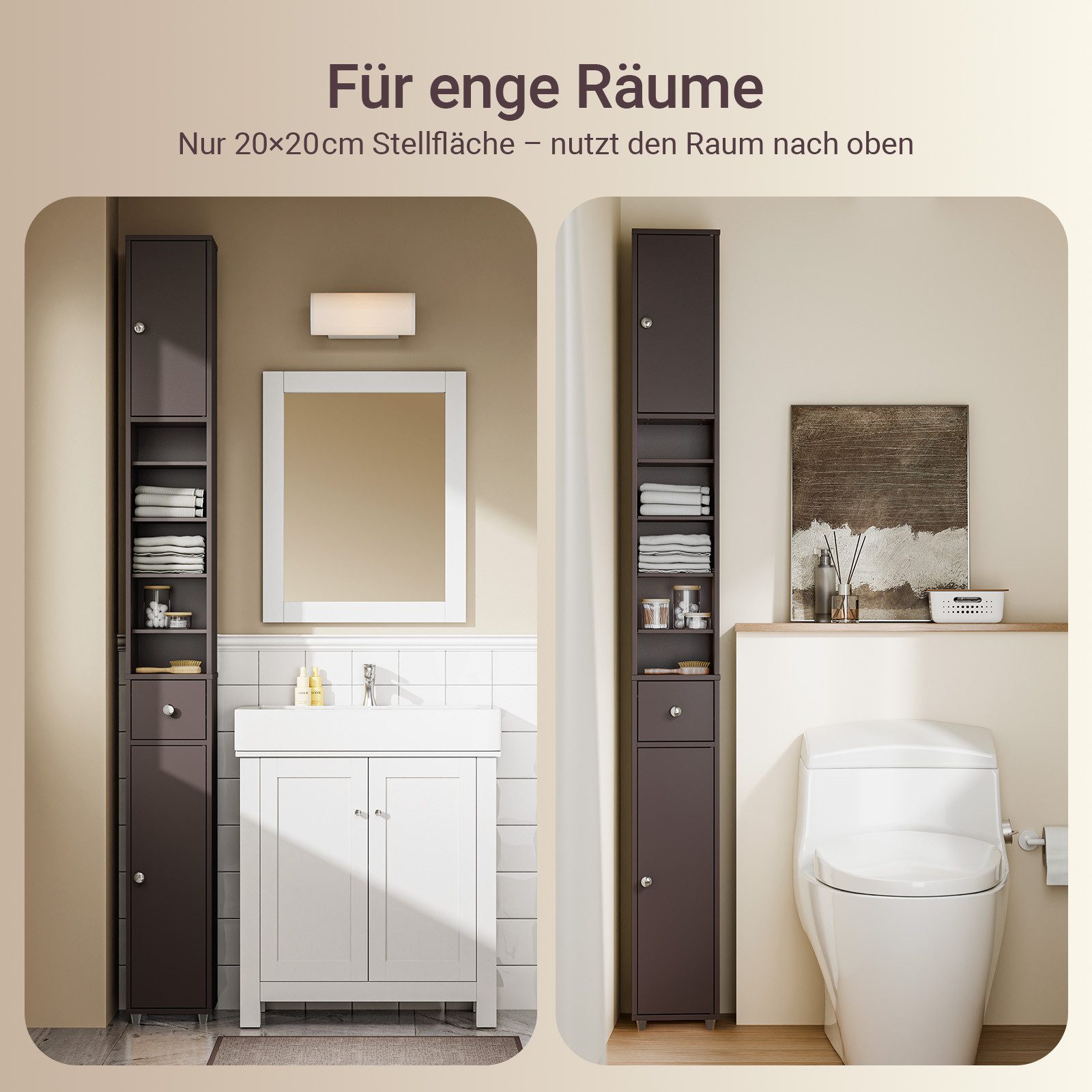 SoBuy Hochschrank BZR34, Badschrank schmal 20 cm, Badezimmerschrank, Hochschrank bad Badkommode, extra Stauraum für kleine Bäder, schlankes Design