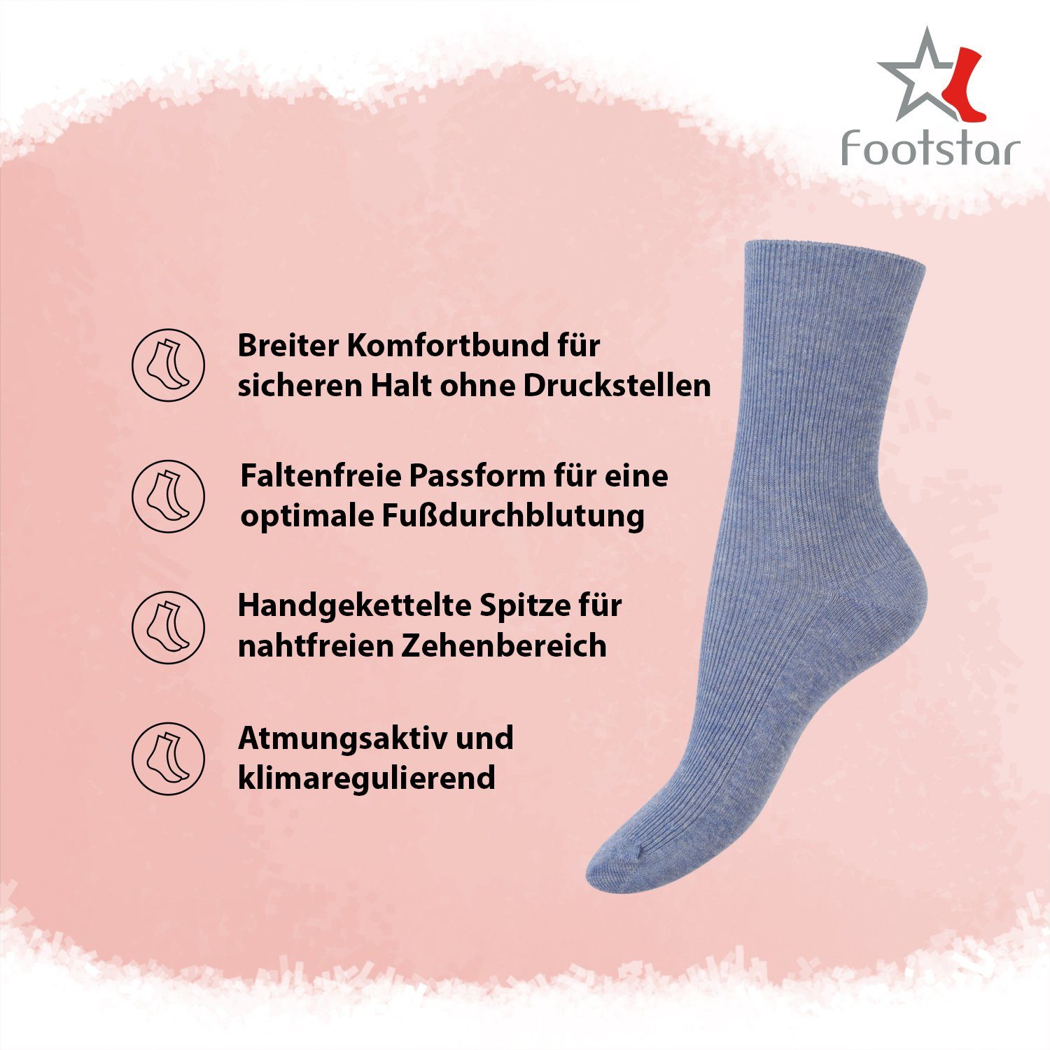 Footstar Diabetikersocken Damen & (Damen) Jeans Herren geeignet Gesundheitssocken Paar) Diabetiker (8