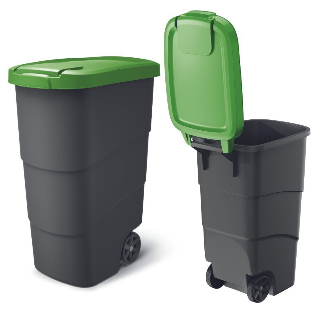 Mülltonnenbox 90L, Abfallcontainer Mit Deckel, Mit Grün Mülltonne Abfallbehälter Mit Griff, Wetterresistent Rädern, Deckelverriegelung, Prosperplast Mülleimer